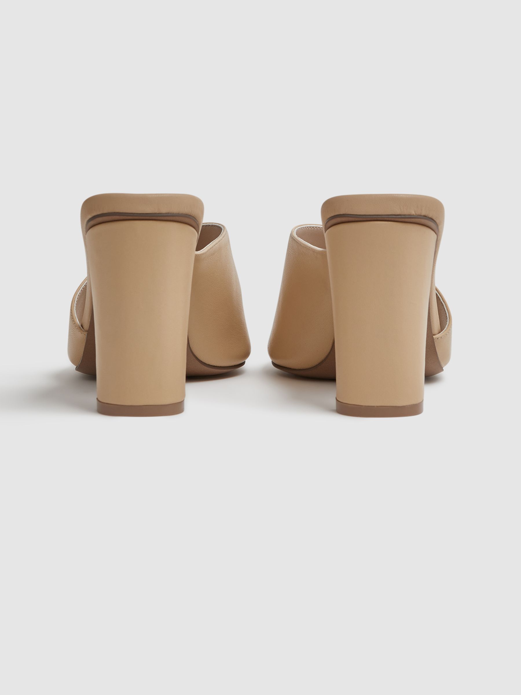 Leather Block Heel Mules in Nude - Image 4 of 5