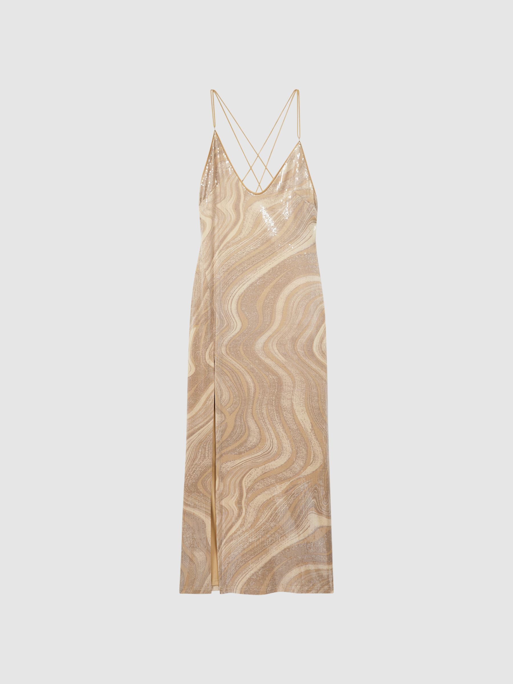 Significant Other Sequin V-Neck Maxi Dress in Beige - Image 2 of 6