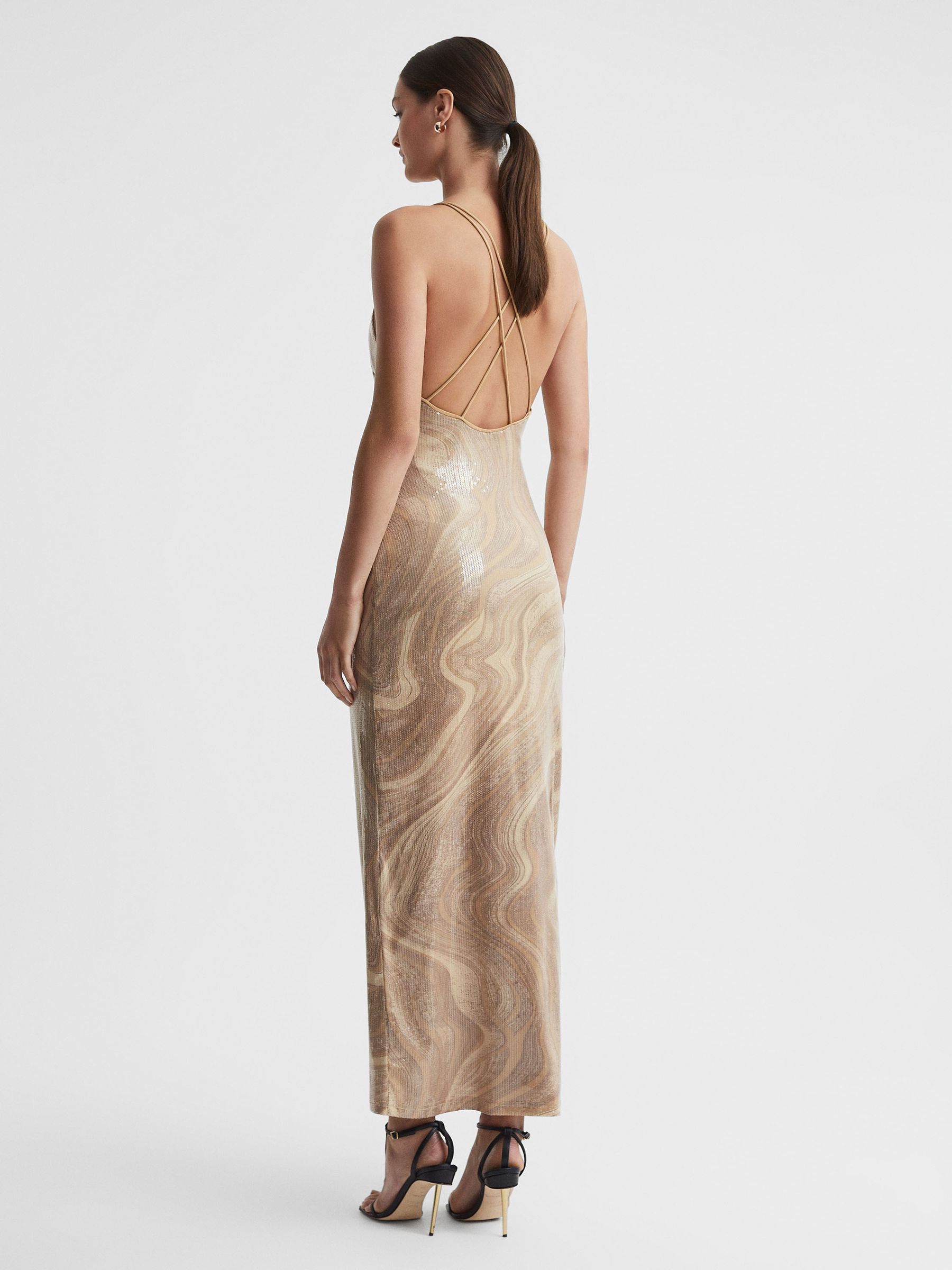 Significant Other Sequin V-Neck Maxi Dress in Beige - Image 4 of 6