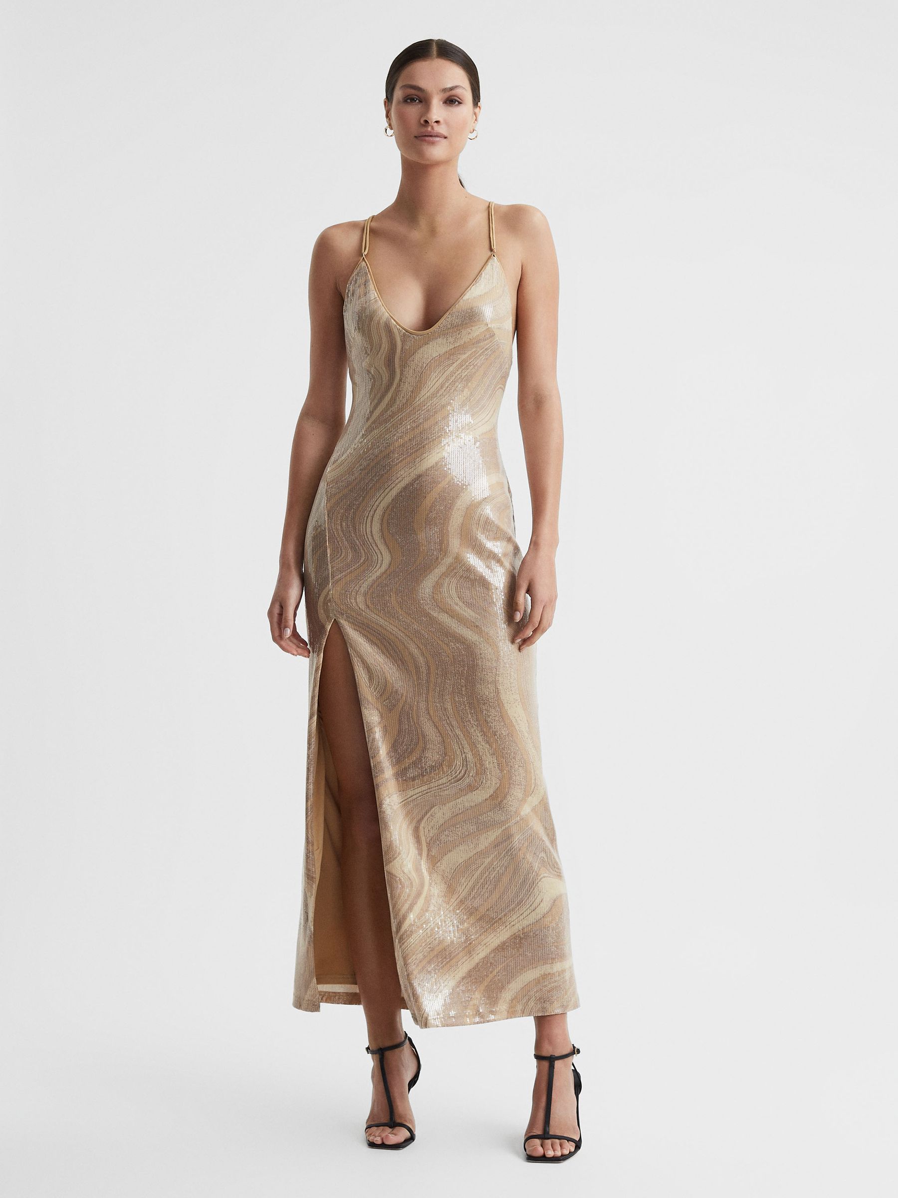 Significant Other Sequin V-Neck Maxi Dress in Beige - Image 5 of 6