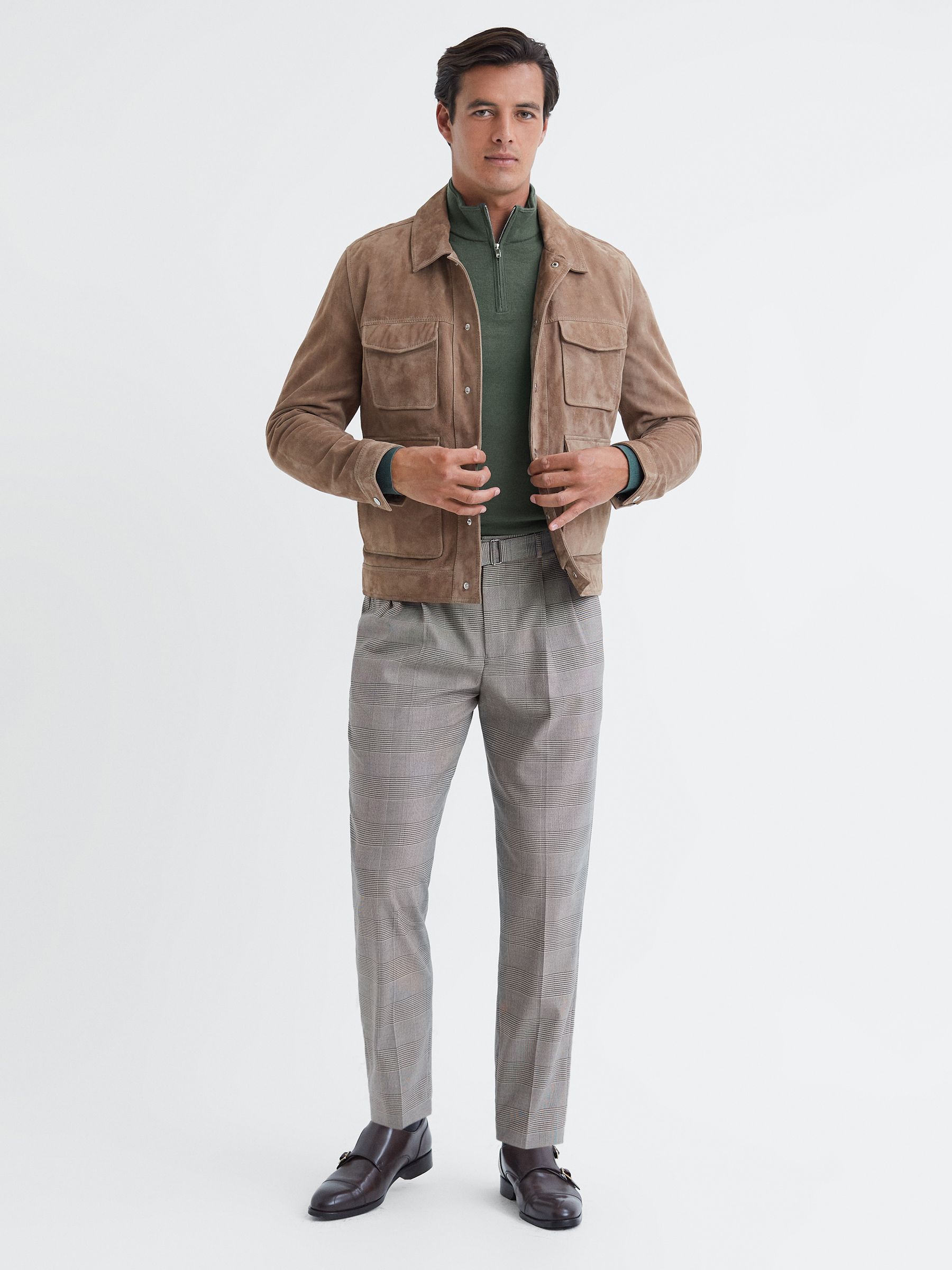 Merino Wool Half-Zip Funnel Neck Jumper in Ivy Green - Image 3 of 5