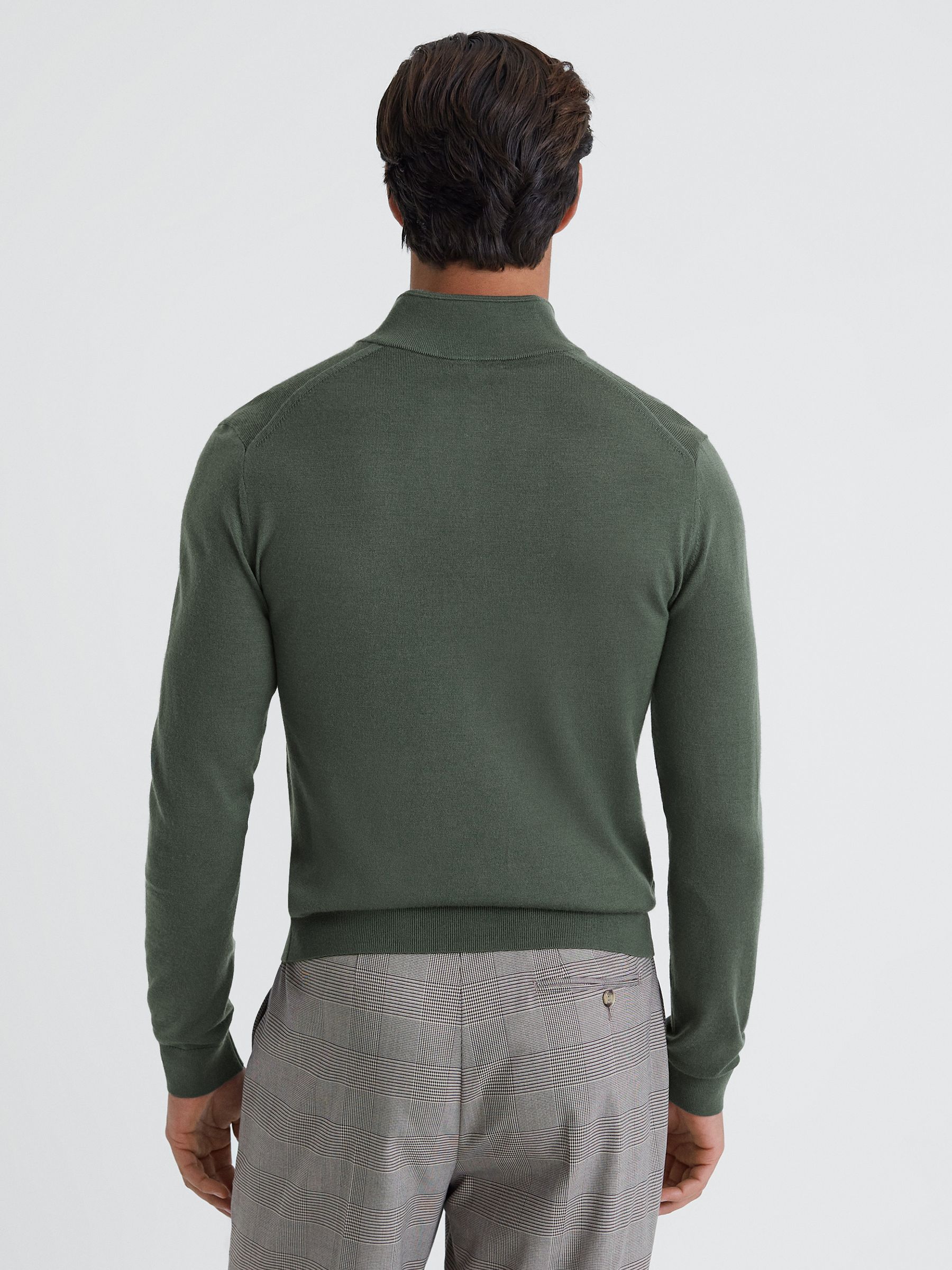 Merino Wool Half-Zip Funnel Neck Jumper in Ivy Green - Image 5 of 5