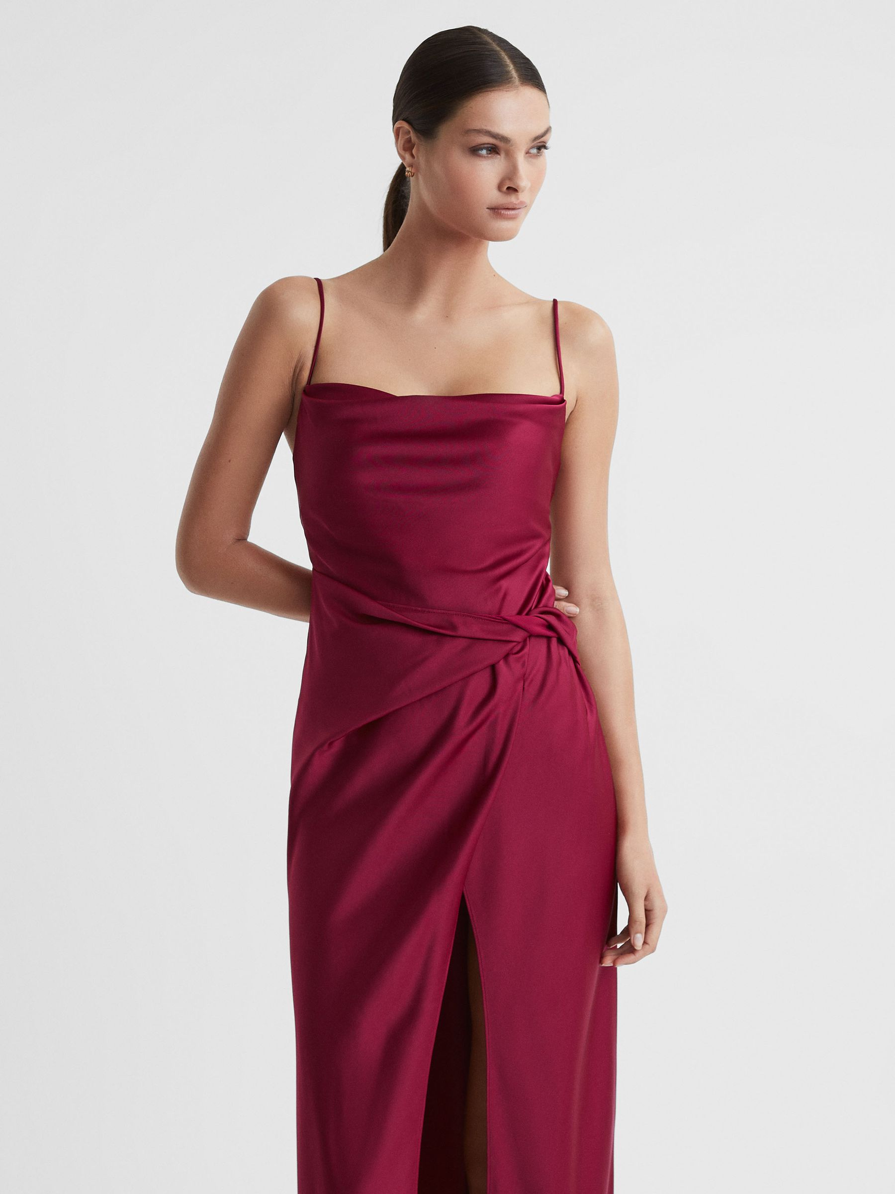 Significant Other Cowl Neck Satin Maxi Dress in Deep Red - Image 3 of 7