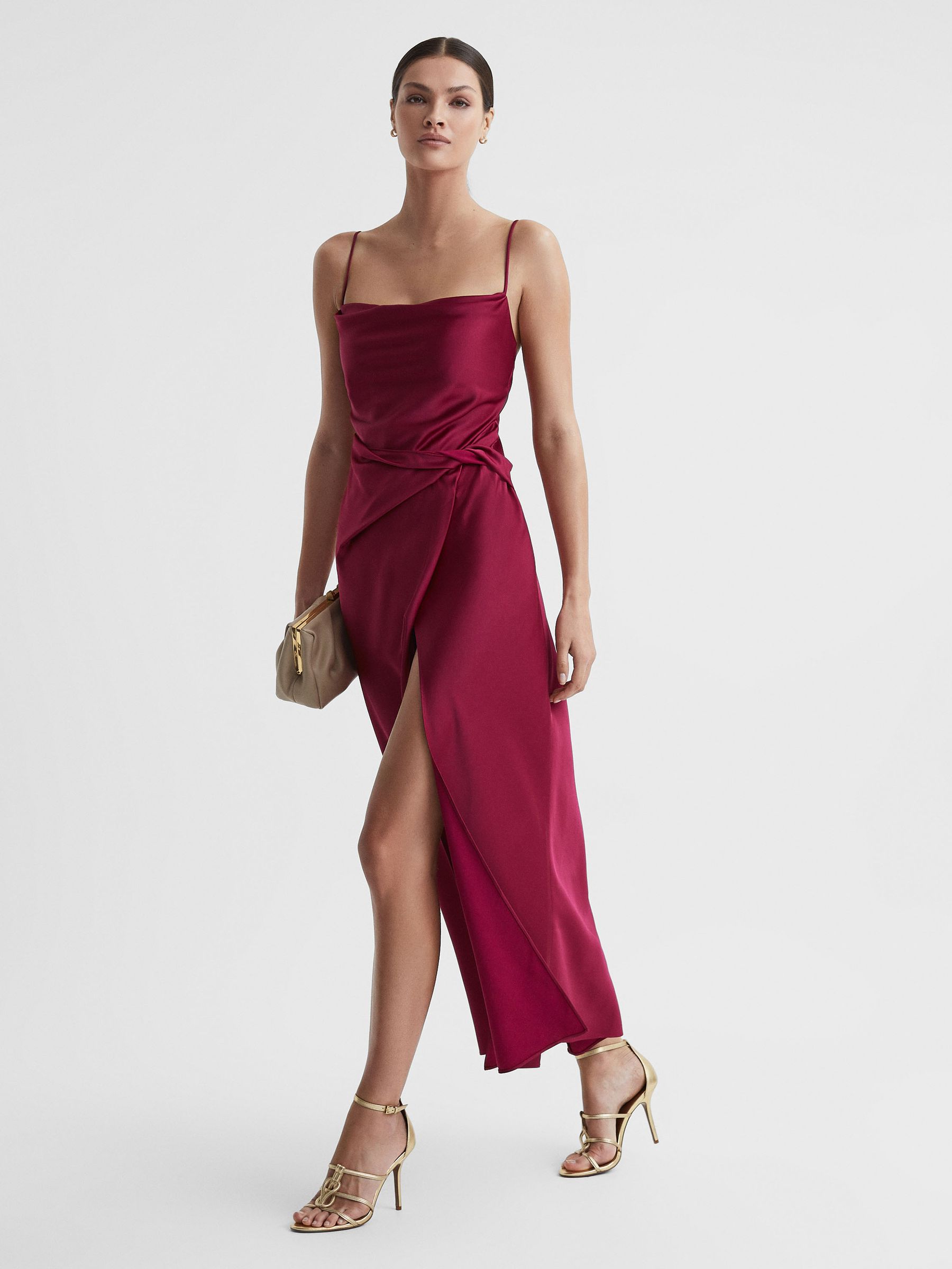 Significant Other Cowl Neck Satin Maxi Dress in Deep Red - Image 5 of 7