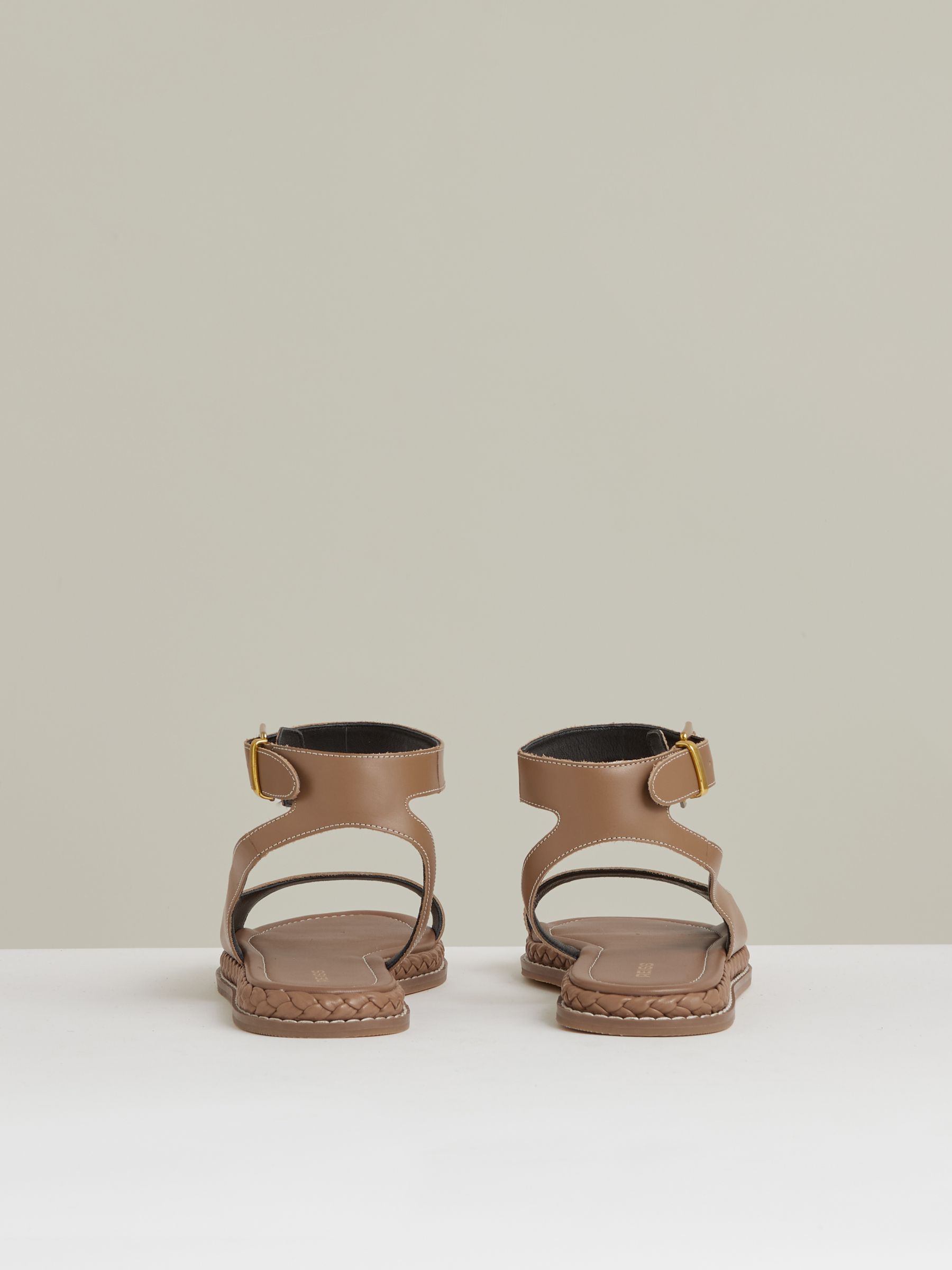 Leather Plait Detail Sandals in Tan - Image 4 of 5