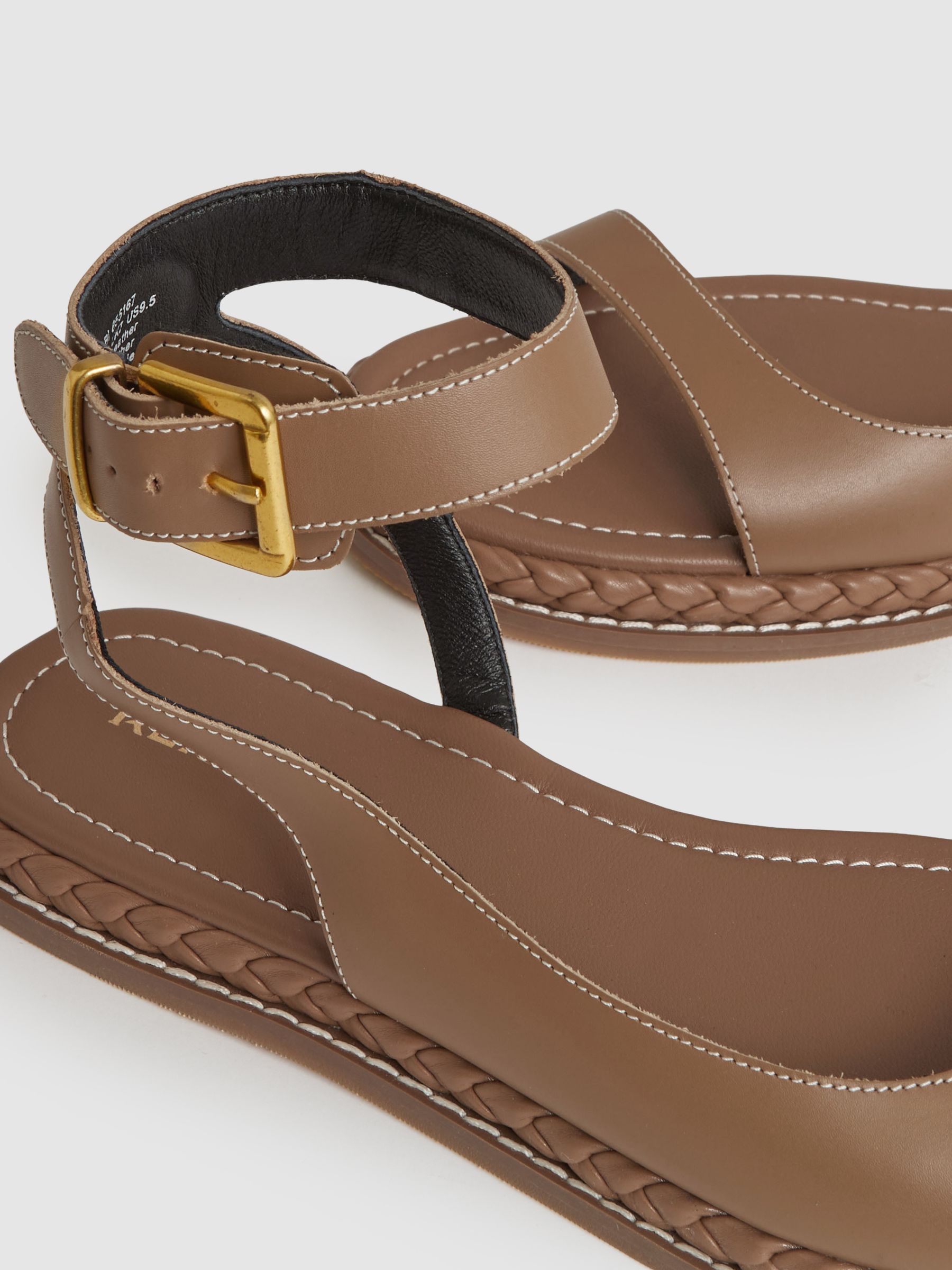 Leather Plait Detail Sandals in Tan - image 4