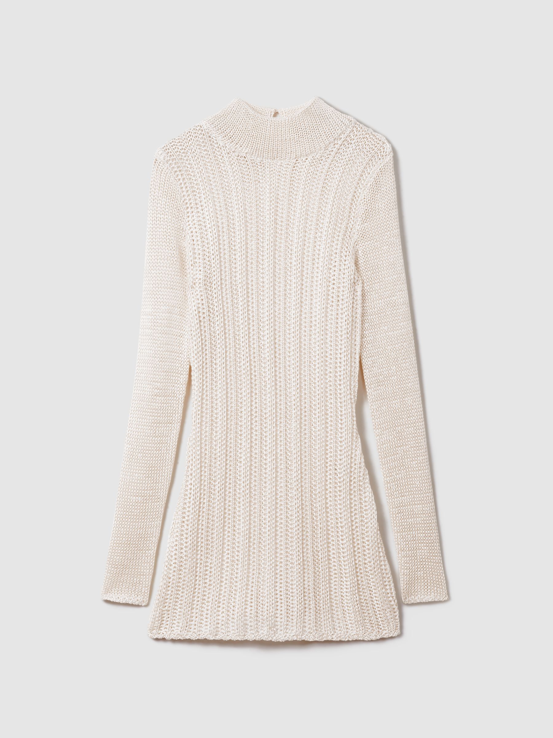 Savannah Morrow Mini Ivory Sheer Knitted Dress in Ivory - Image 2 of 6