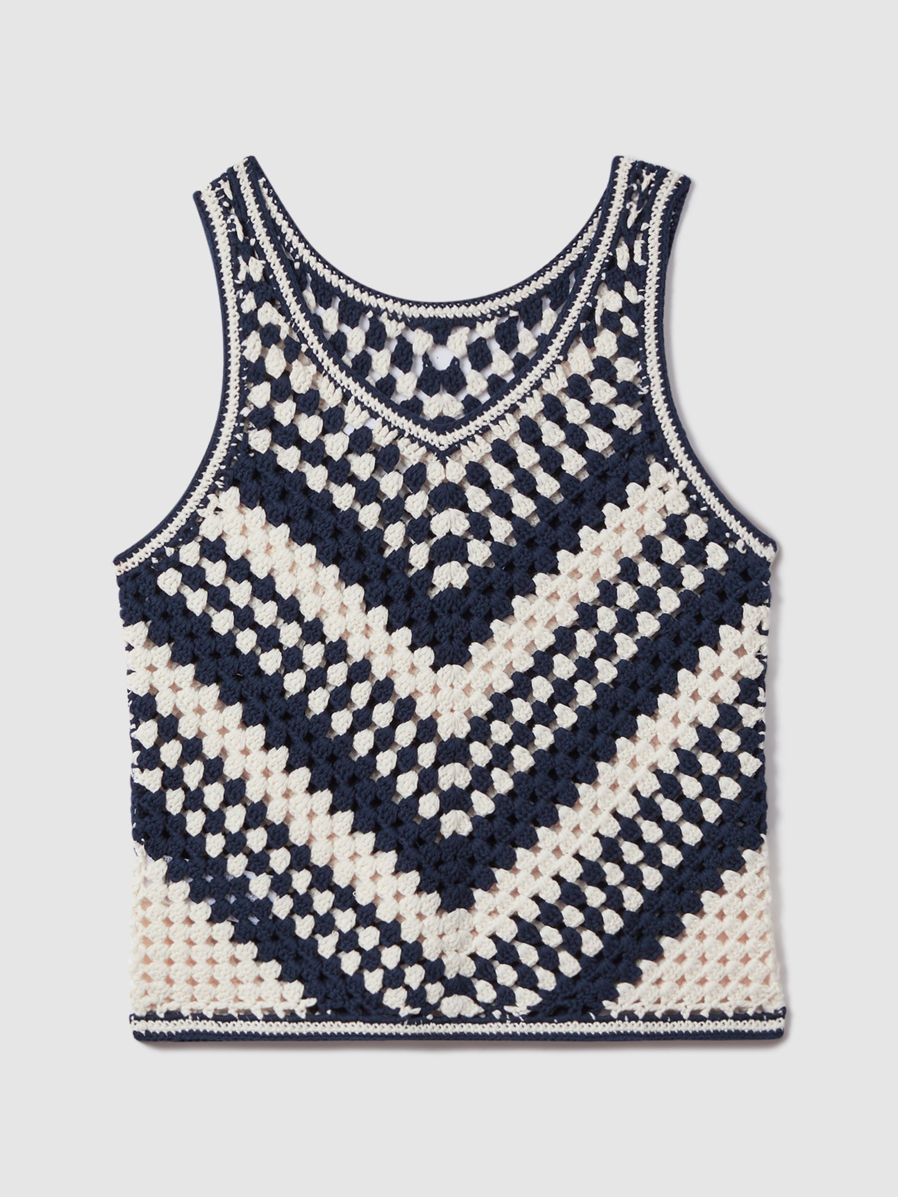 Crochet Crew Neck Vest in Navy/Ivory - Image 2 of 5