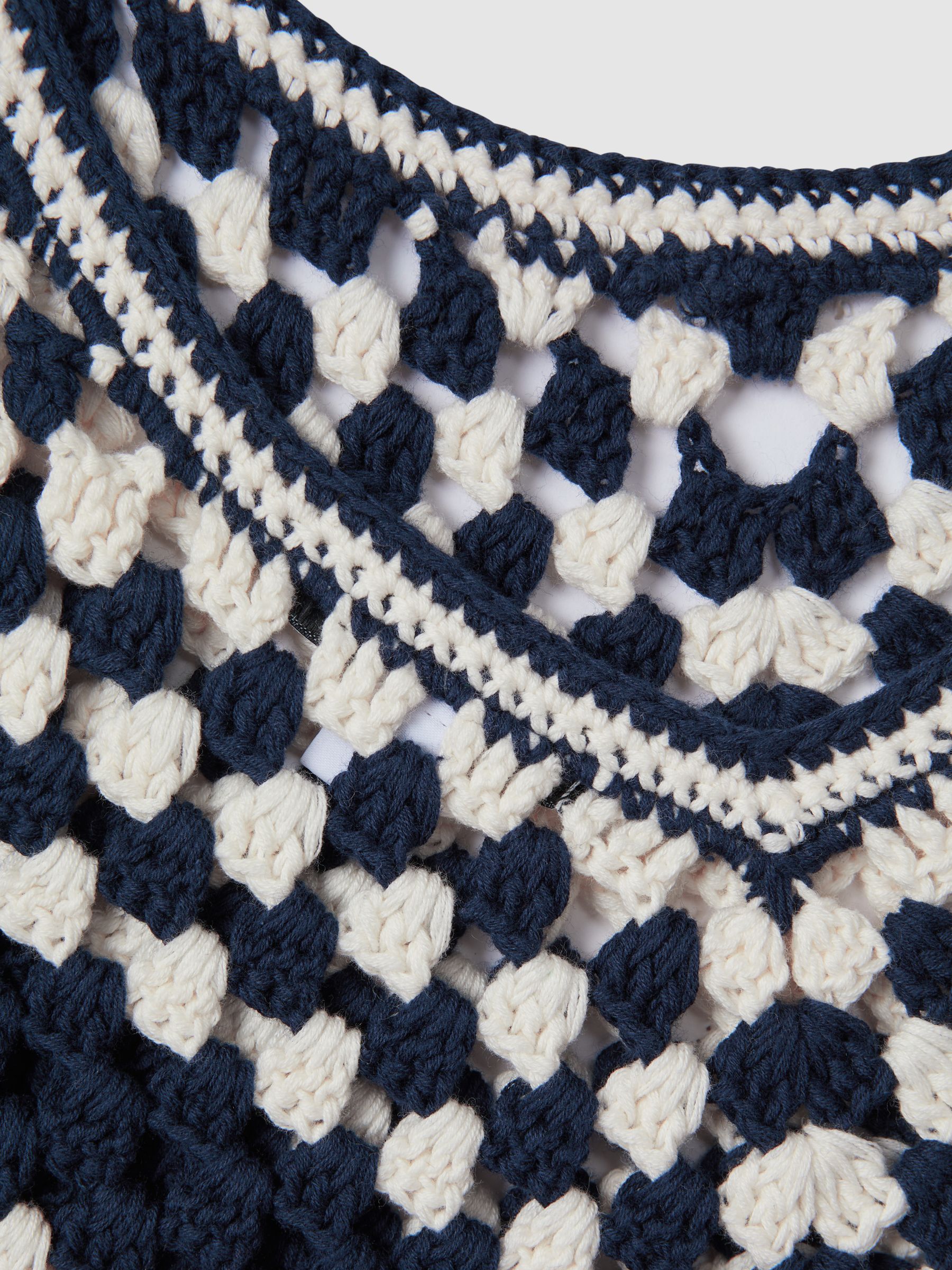 Crochet Crew Neck Vest in Navy/Ivory - Image 5 of 5