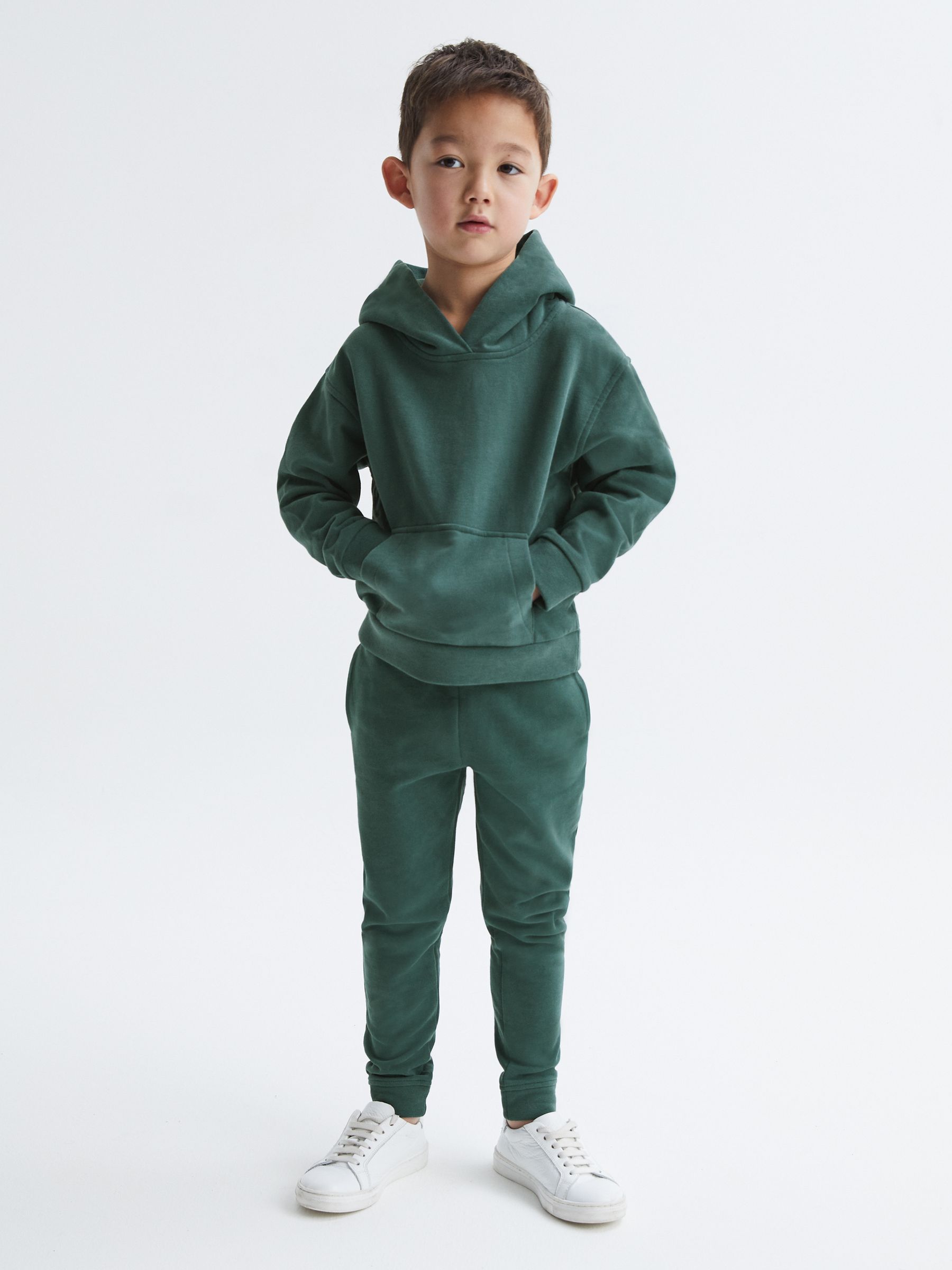 Oversized Cotton Jersey Hoodie in Midnight Green - Image 3 of 7
