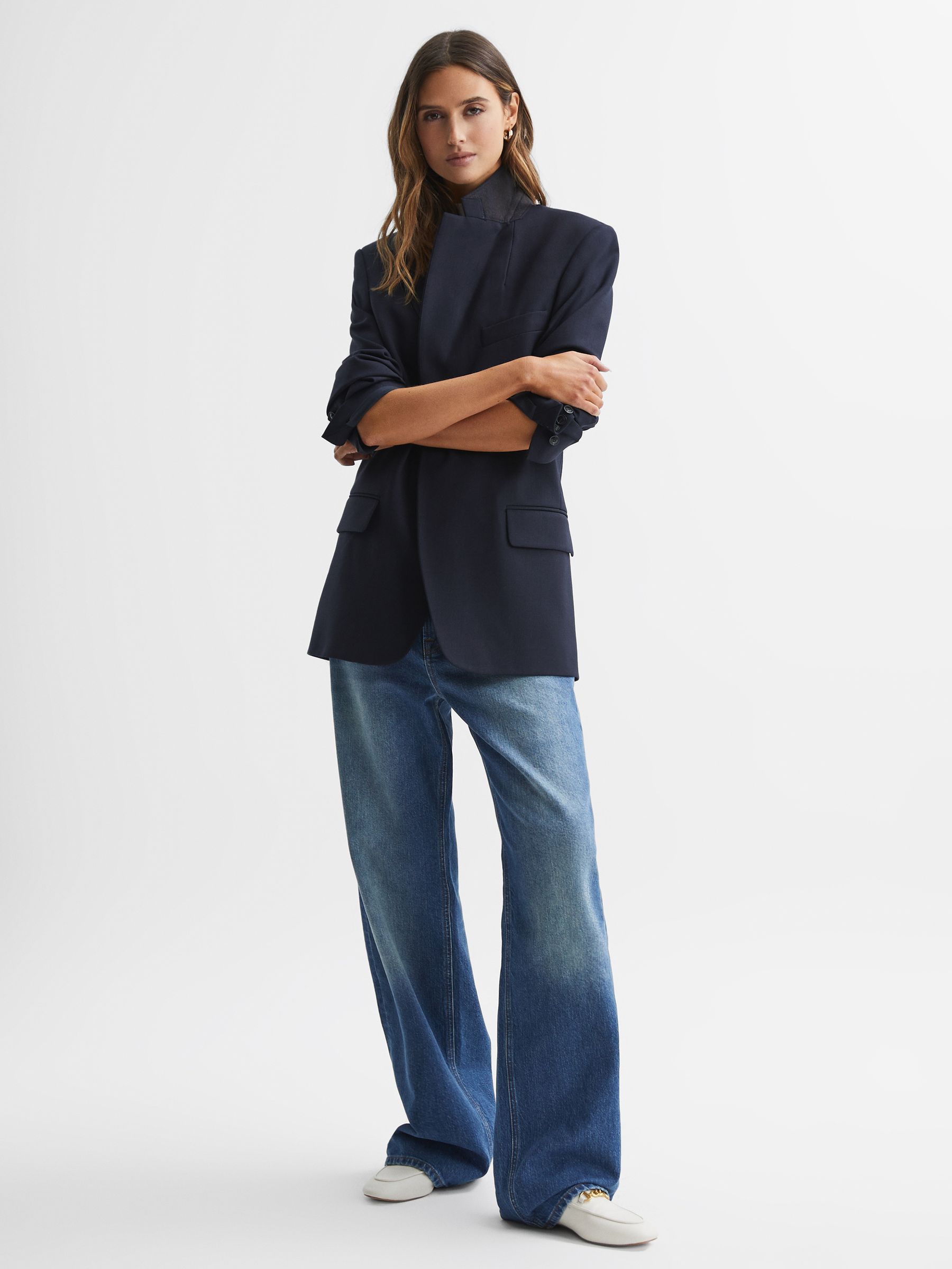 Oversized Single Breasted Blazer in Navy - Image 5 of 6