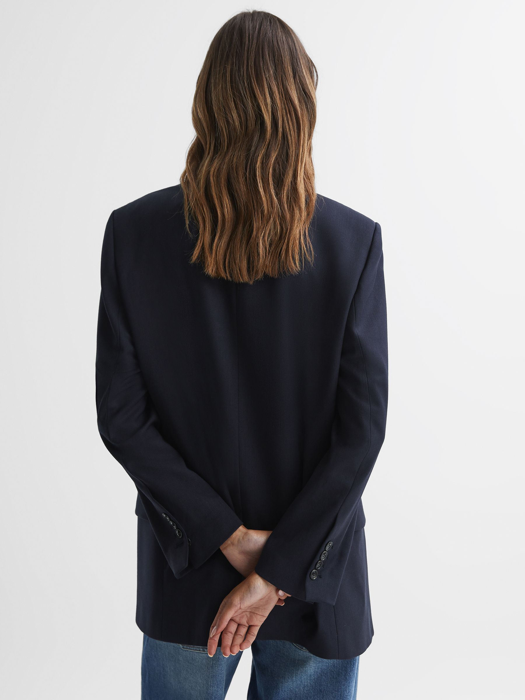 Oversized Single Breasted Blazer in Navy - Image 6 of 6