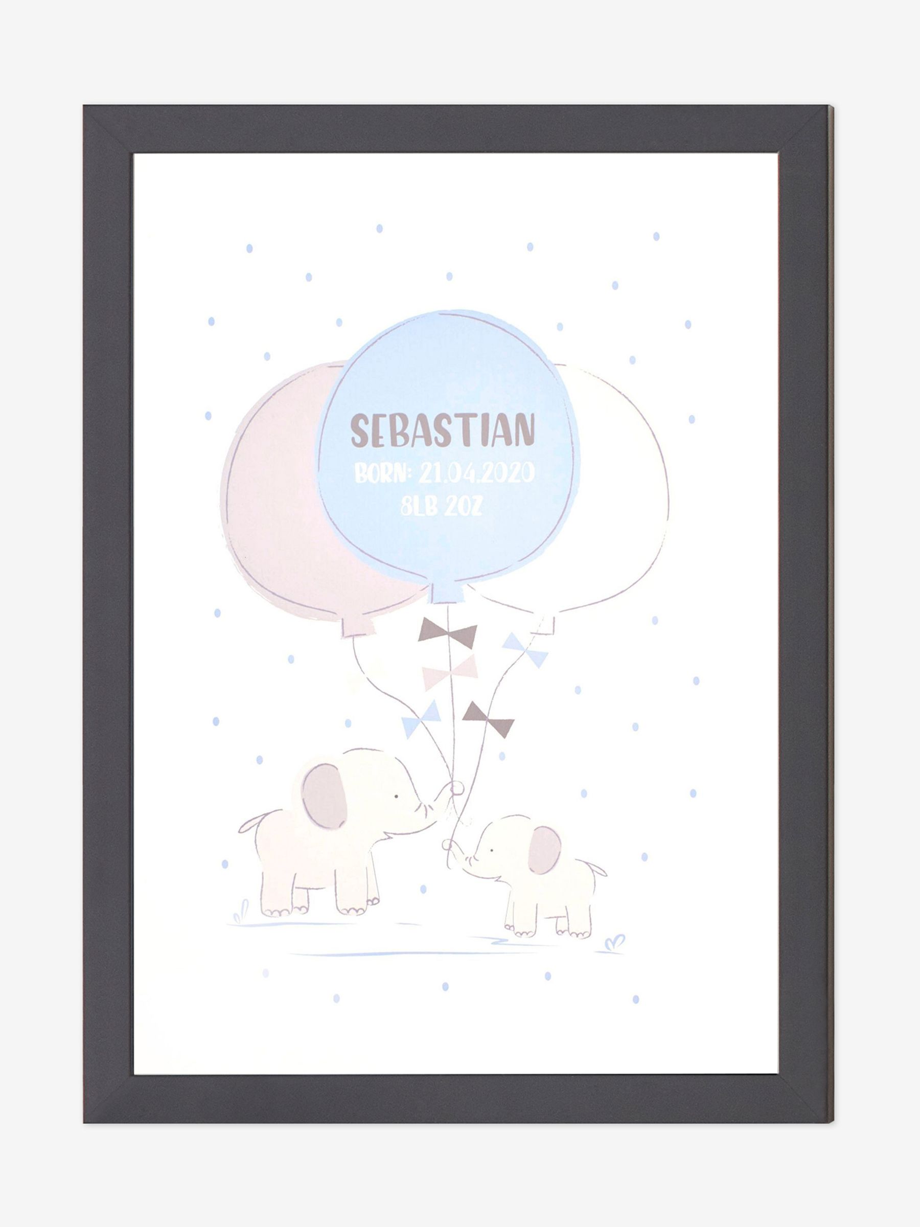 Black Personalised & Framed Baby Elephant Print - Image 1 of 1