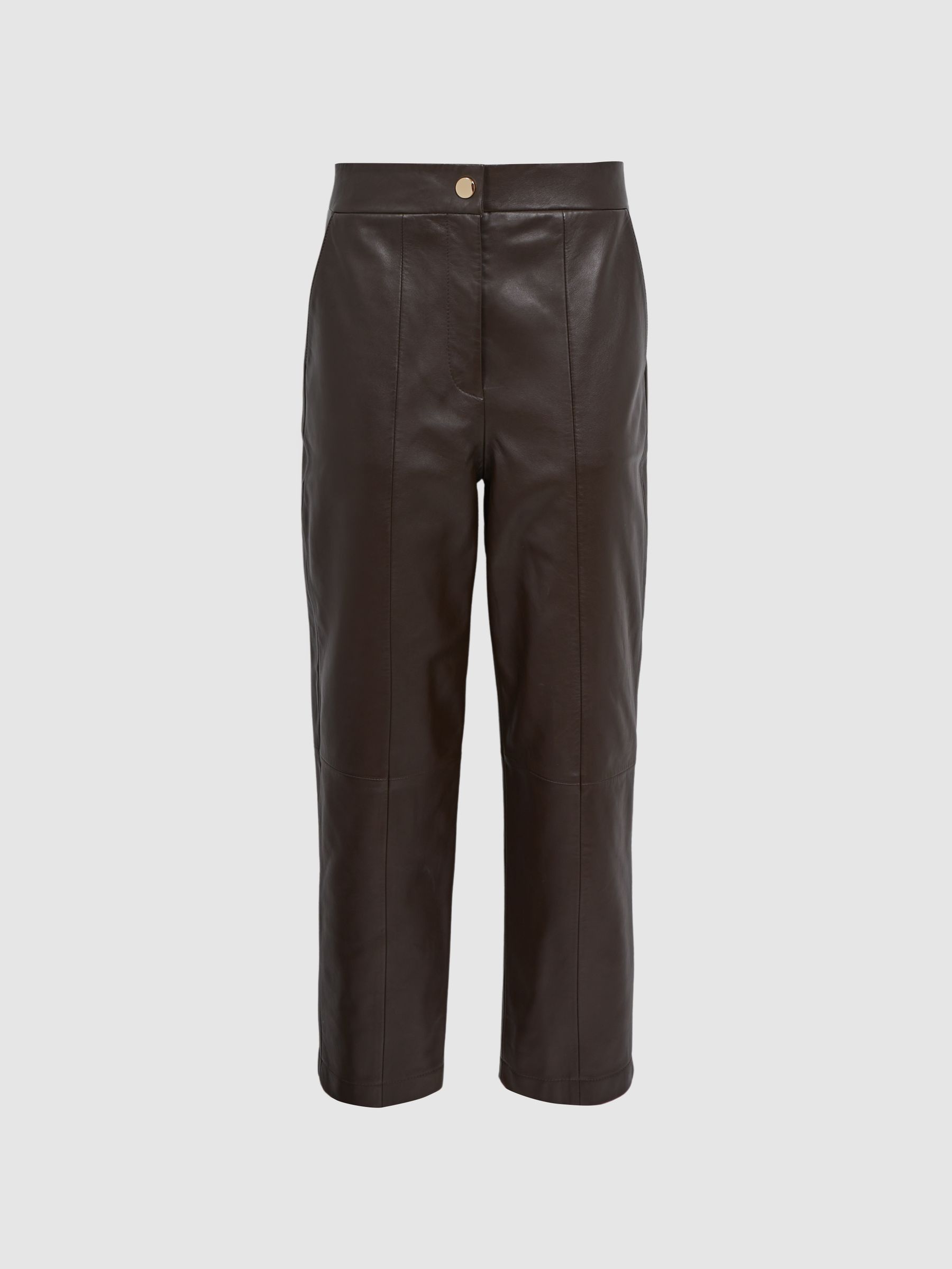 Florere Tapered Leather Trousers in Chocolate - Image 2 of 6 Florere Tapered Leather Trousers in Chocolate - Image 2 of 6