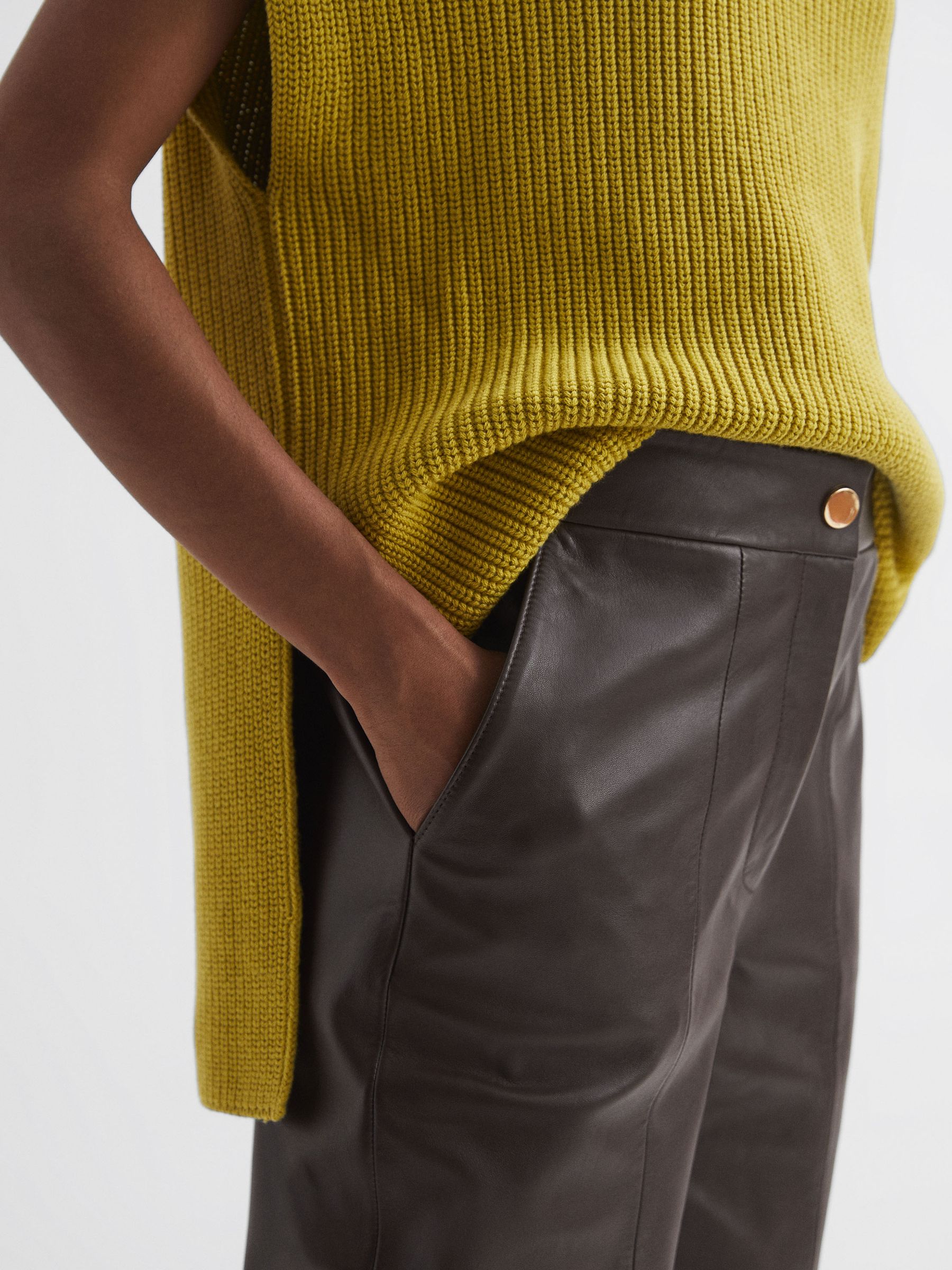 Florere Tapered Leather Trousers in Chocolate - Image 3 of 6
