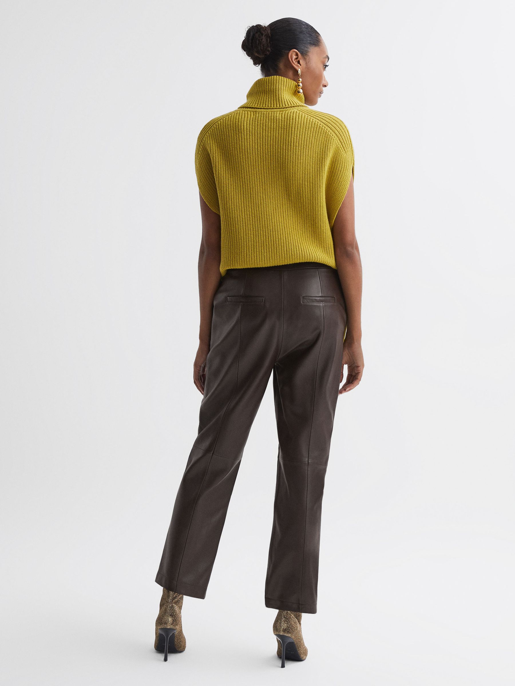 Florere Tapered Leather Trousers in Chocolate - Image 4 of 6