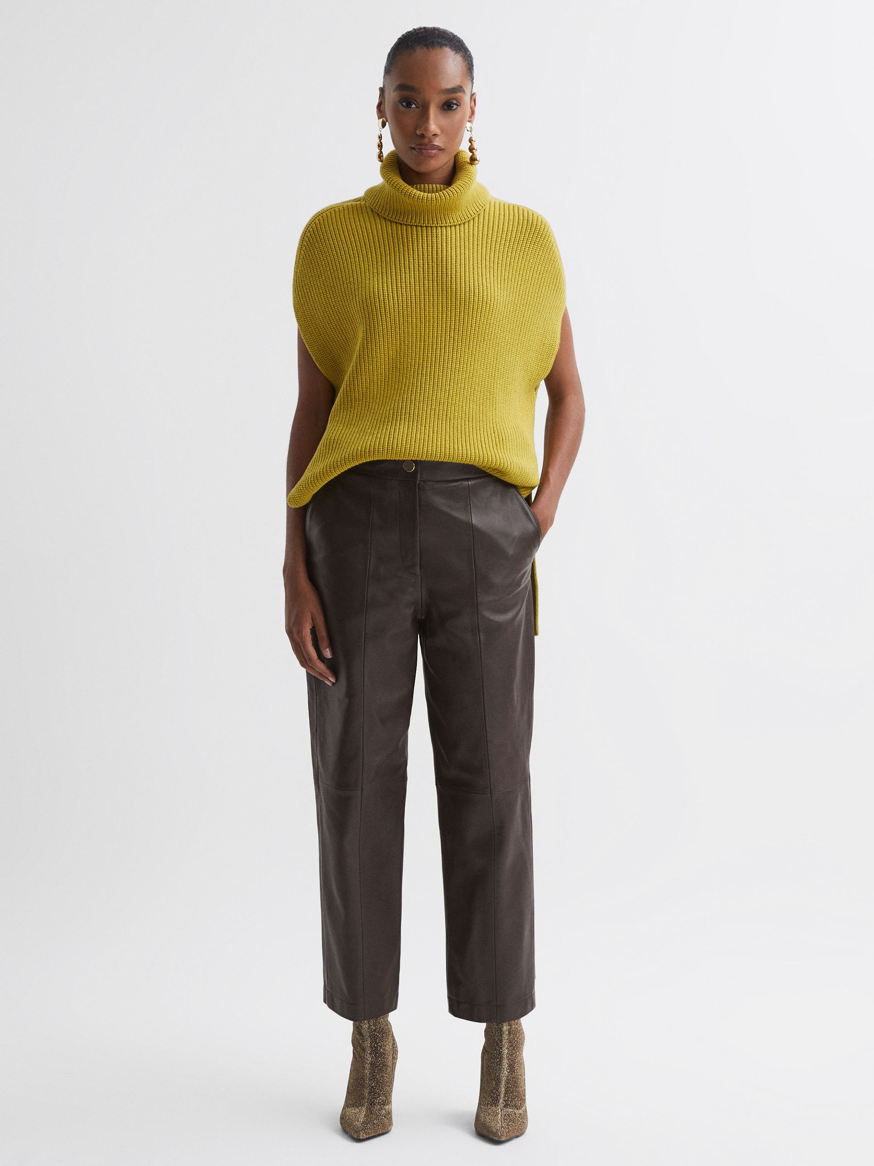 Florere Tapered Leather Trousers in Chocolate - Image 5 of 6