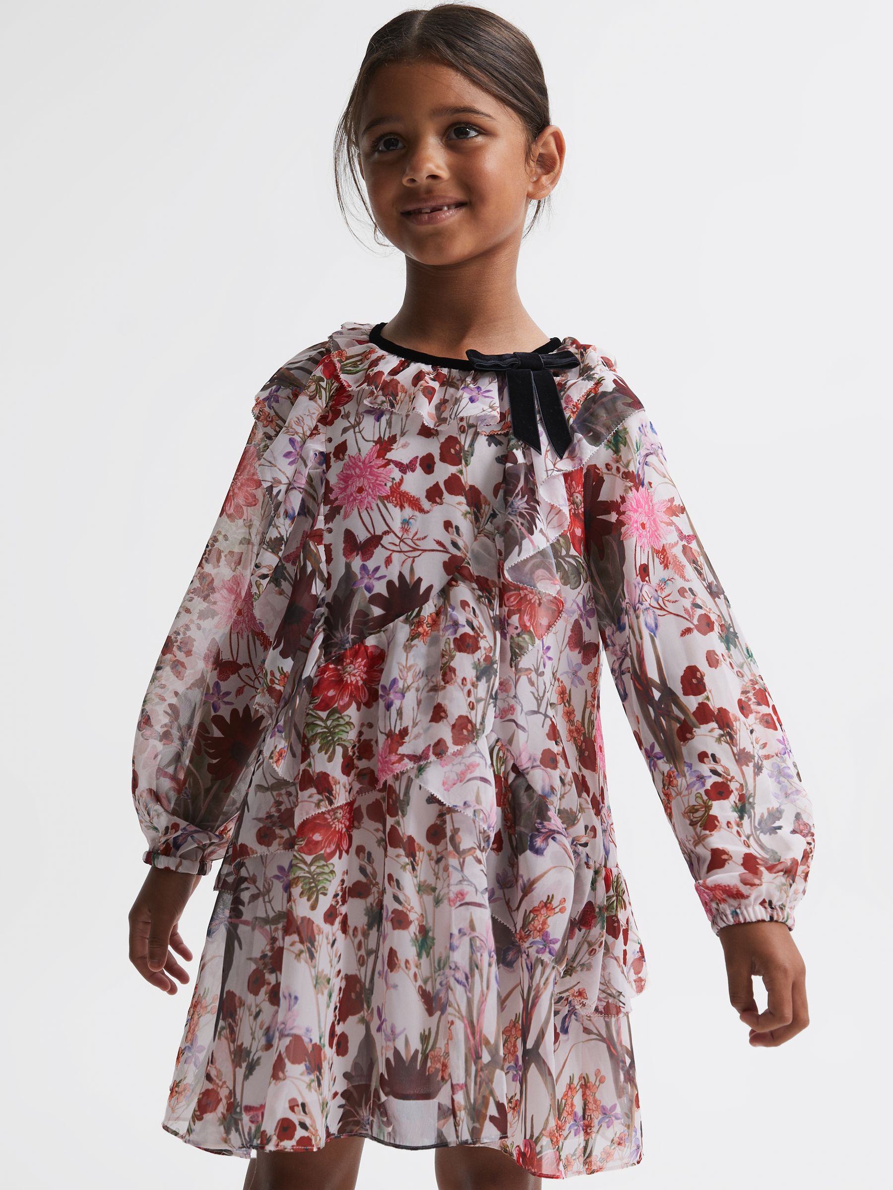 4-9 yrs Floral Frill Bow Dress in Multi - Image 3 of 6