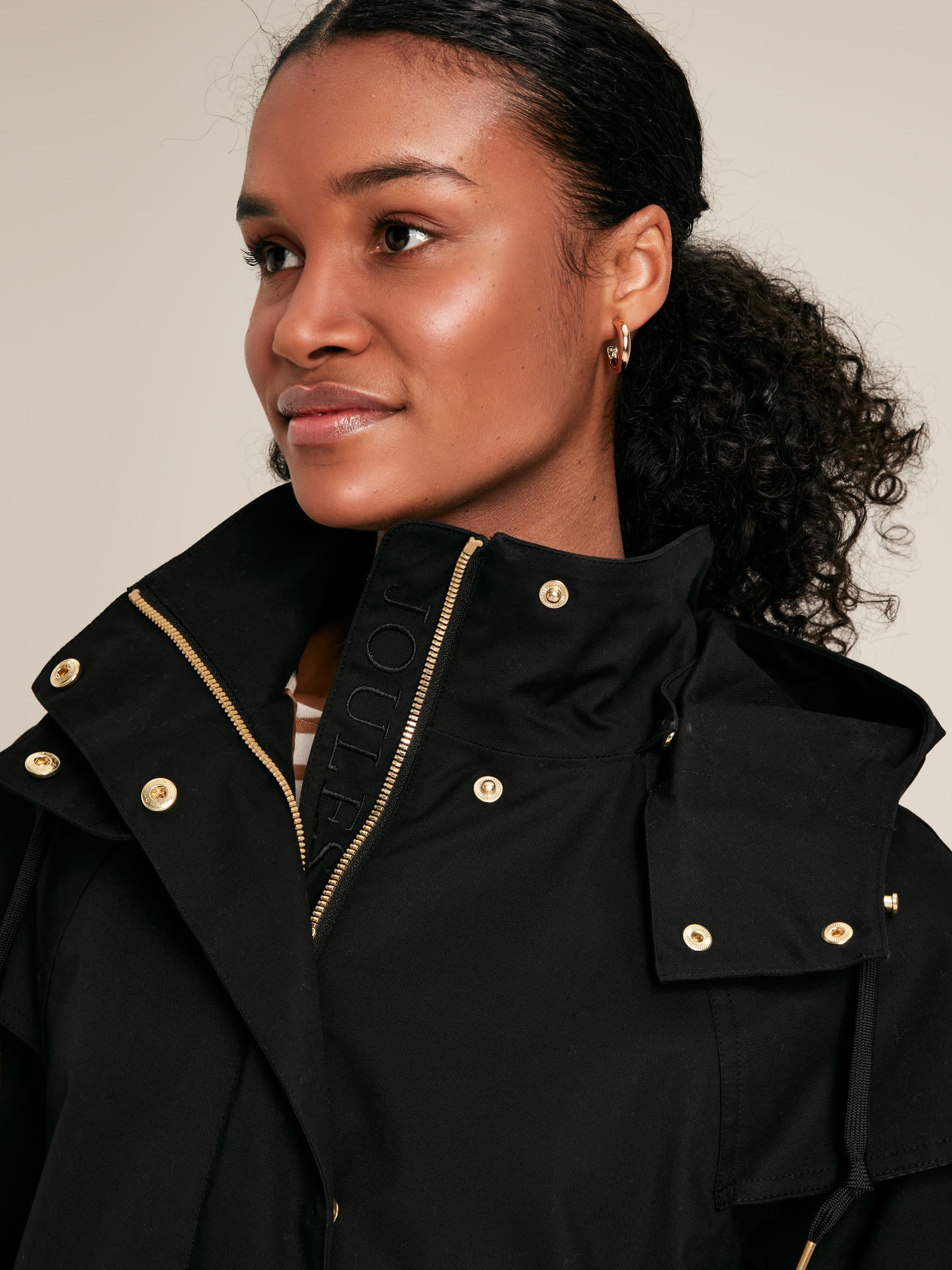 Edinburgh Black Premium Waterproof Hooded Raincoat | Joules