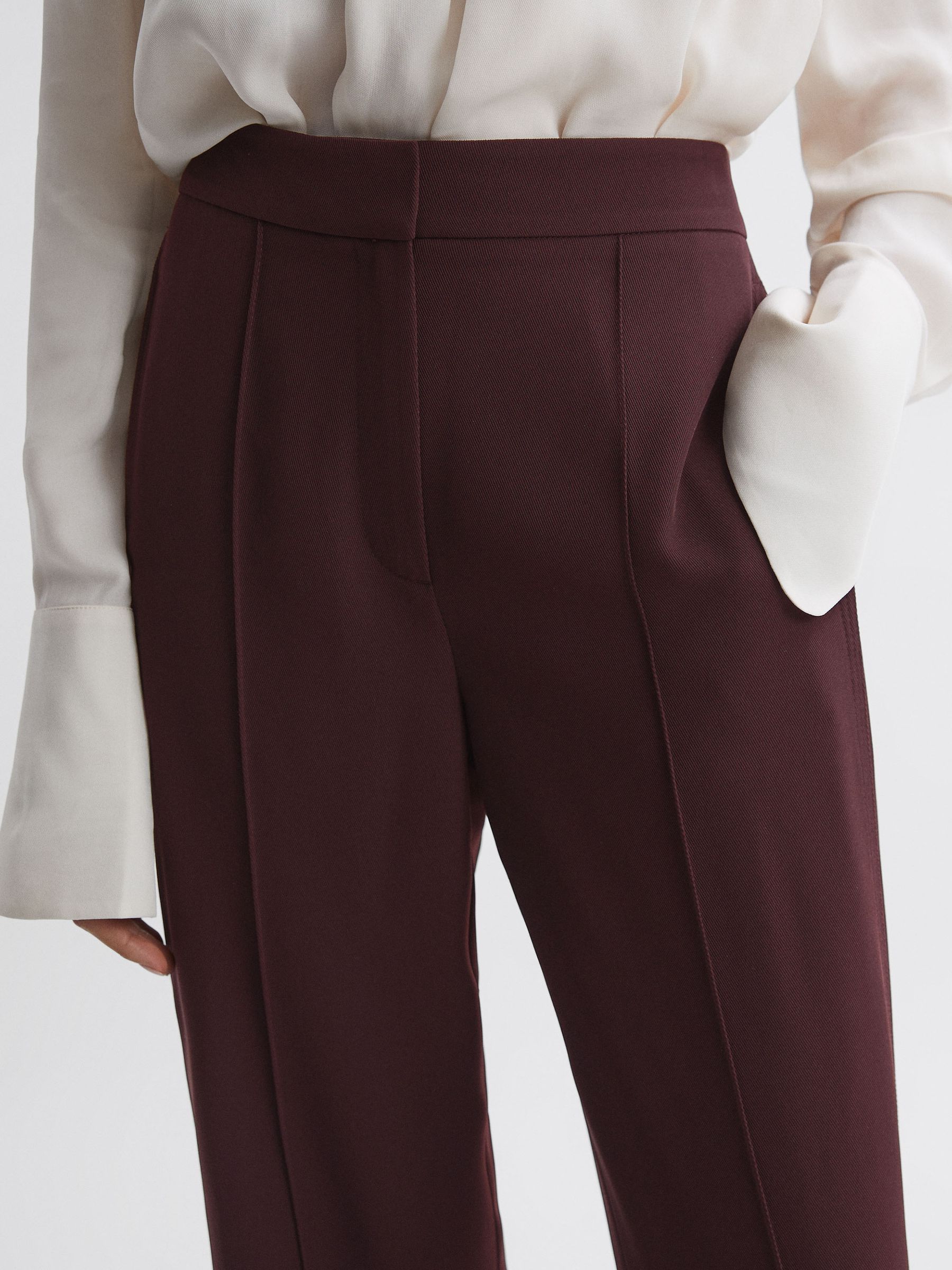 Elasticated Waist Wide Leg Trousers in Burgundy - Image 4 of 10