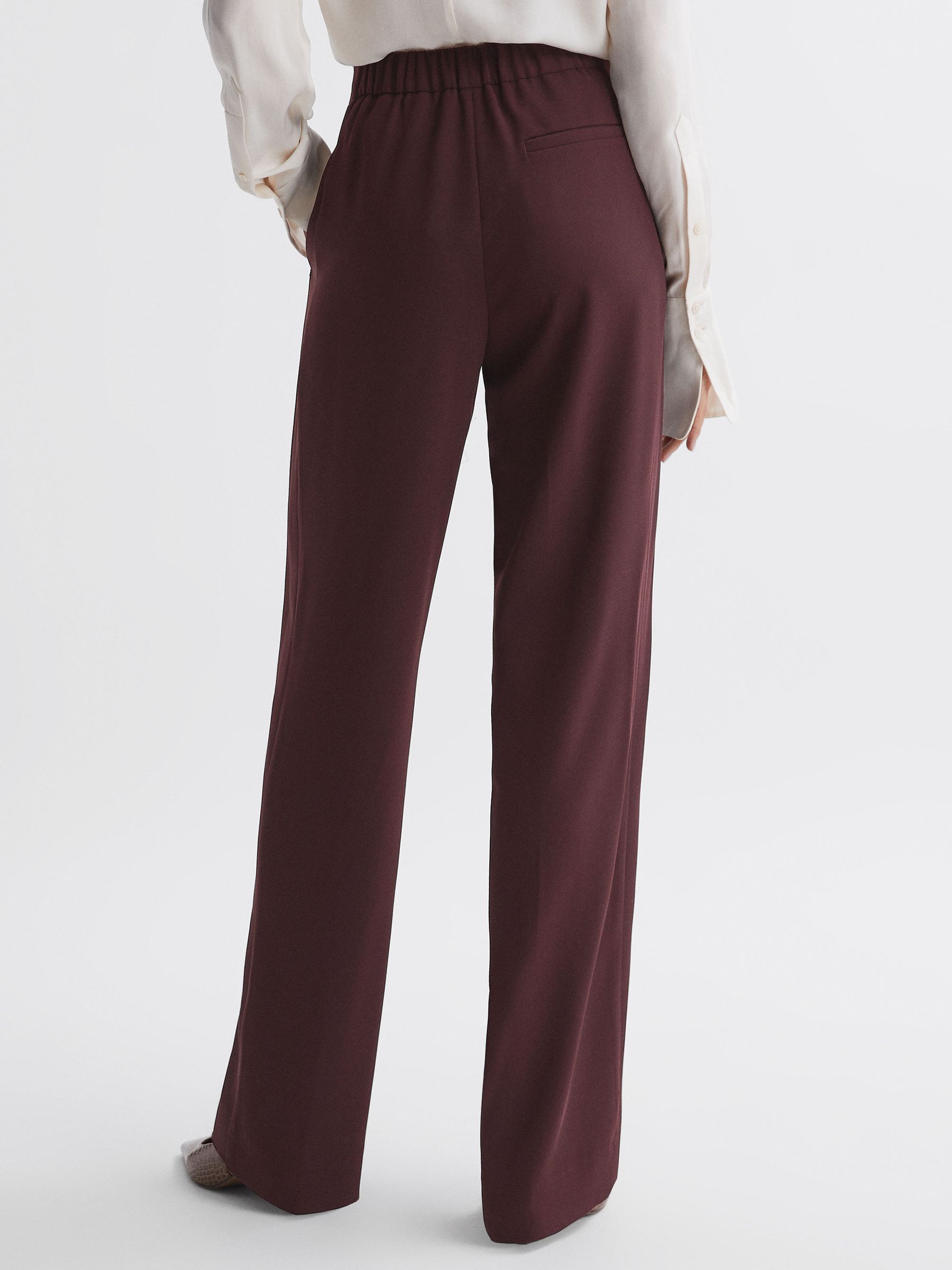 Elasticated Waist Wide Leg Trousers in Burgundy - Image 6 of 10