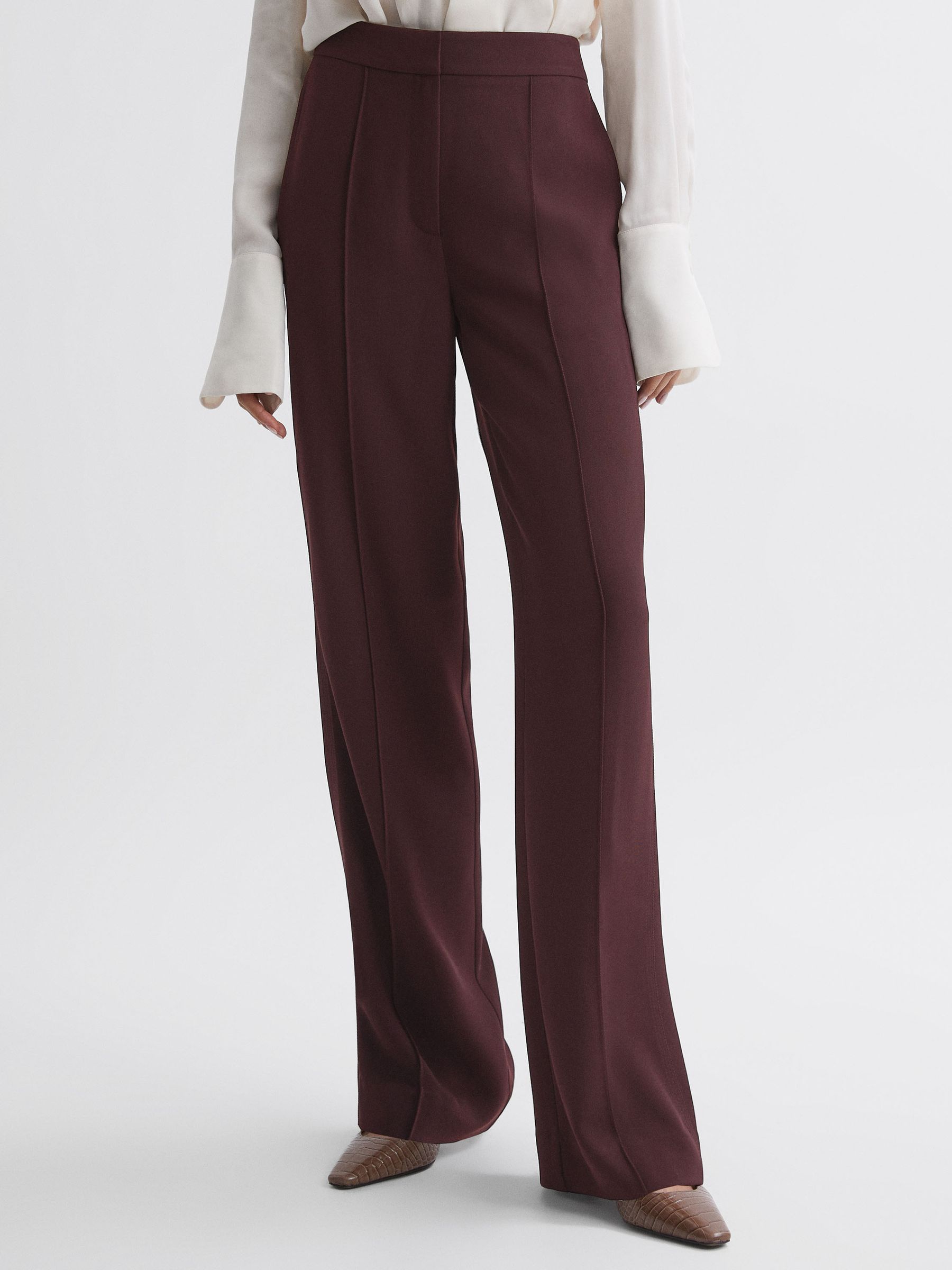 Elasticated Waist Wide Leg Trousers in Burgundy - Image 8 of 10