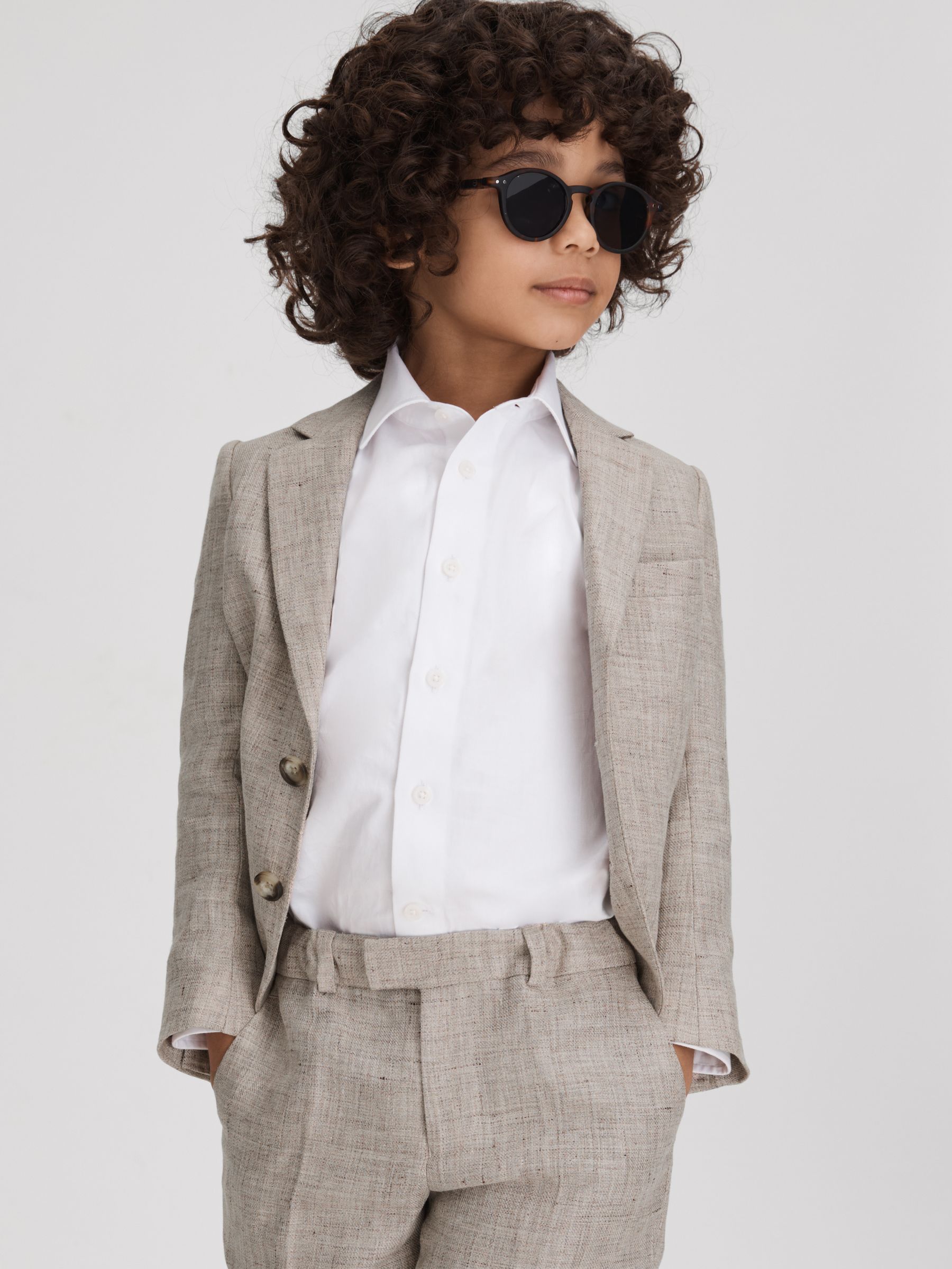 9-13 yrs Single Breasted Textured Linen Blazer in Oatmeal - Image 1 of 4