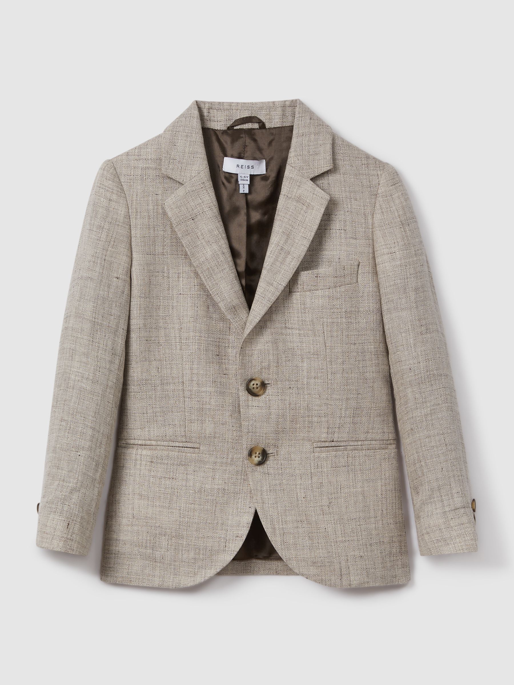 9-13 yrs Single Breasted Textured Linen Blazer in Oatmeal - Image 2 of 4