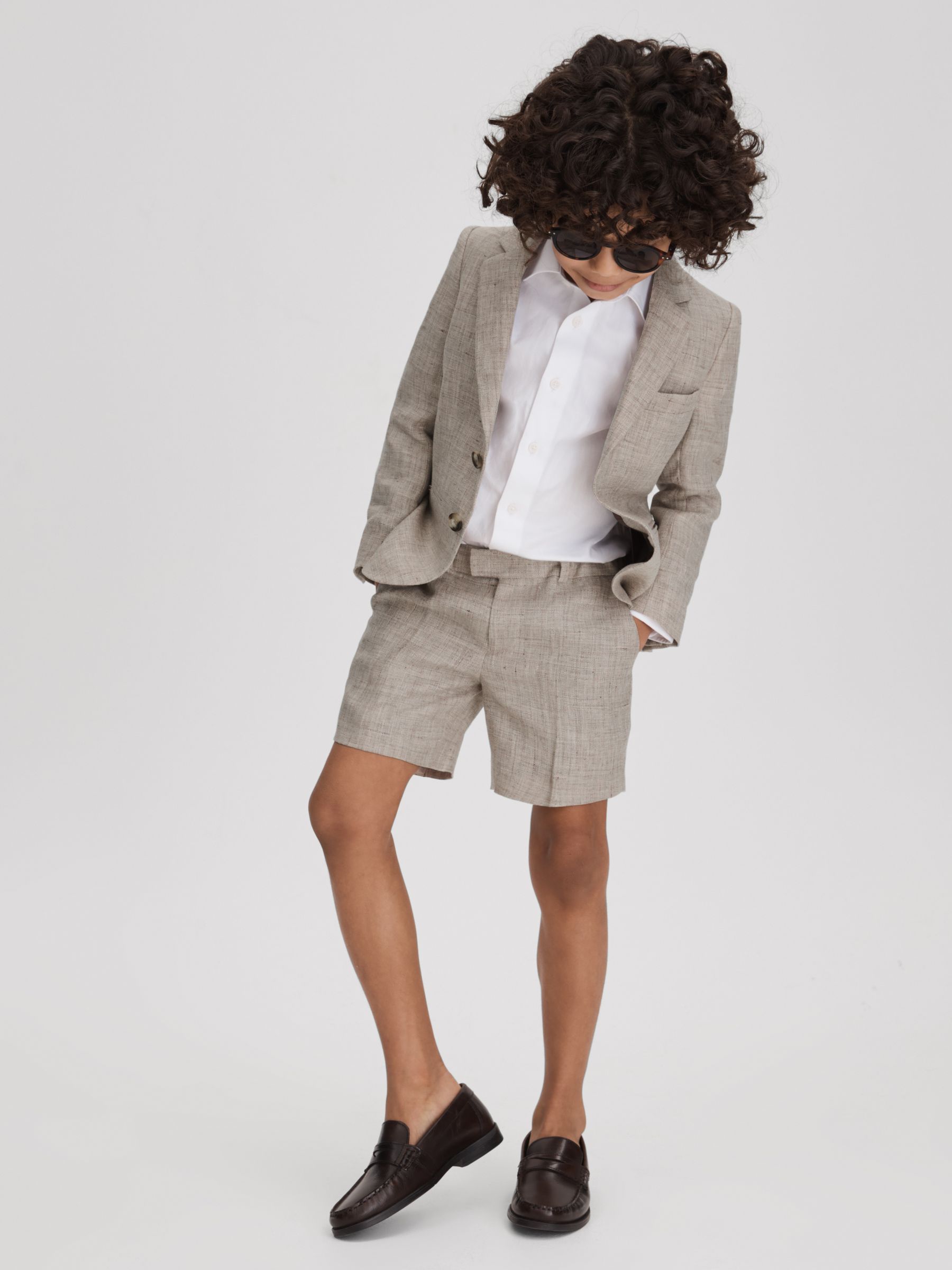 9-13 yrs Single Breasted Textured Linen Blazer in Oatmeal - Image 3 of 4