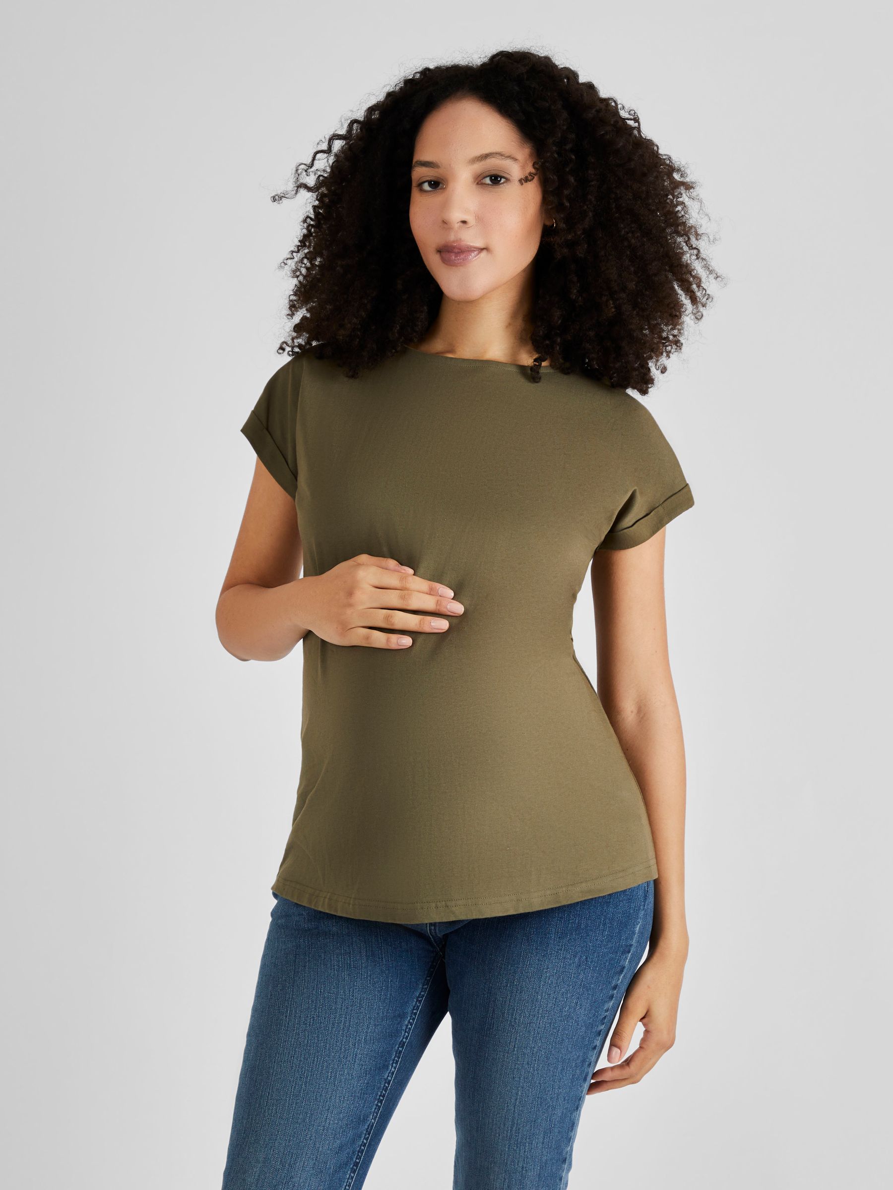 Khaki Green Boyfriend Cotton Maternity T-Shirt - Image 1 of 4