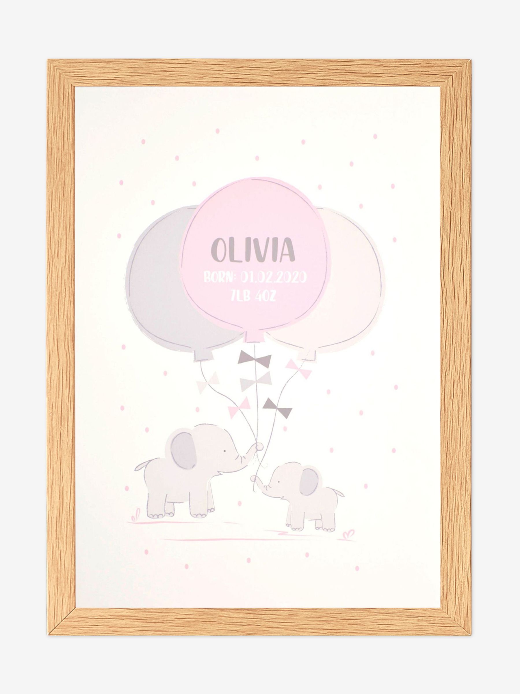 Oak Personalised Framed Baby Elephant Print - Image 1 of 1