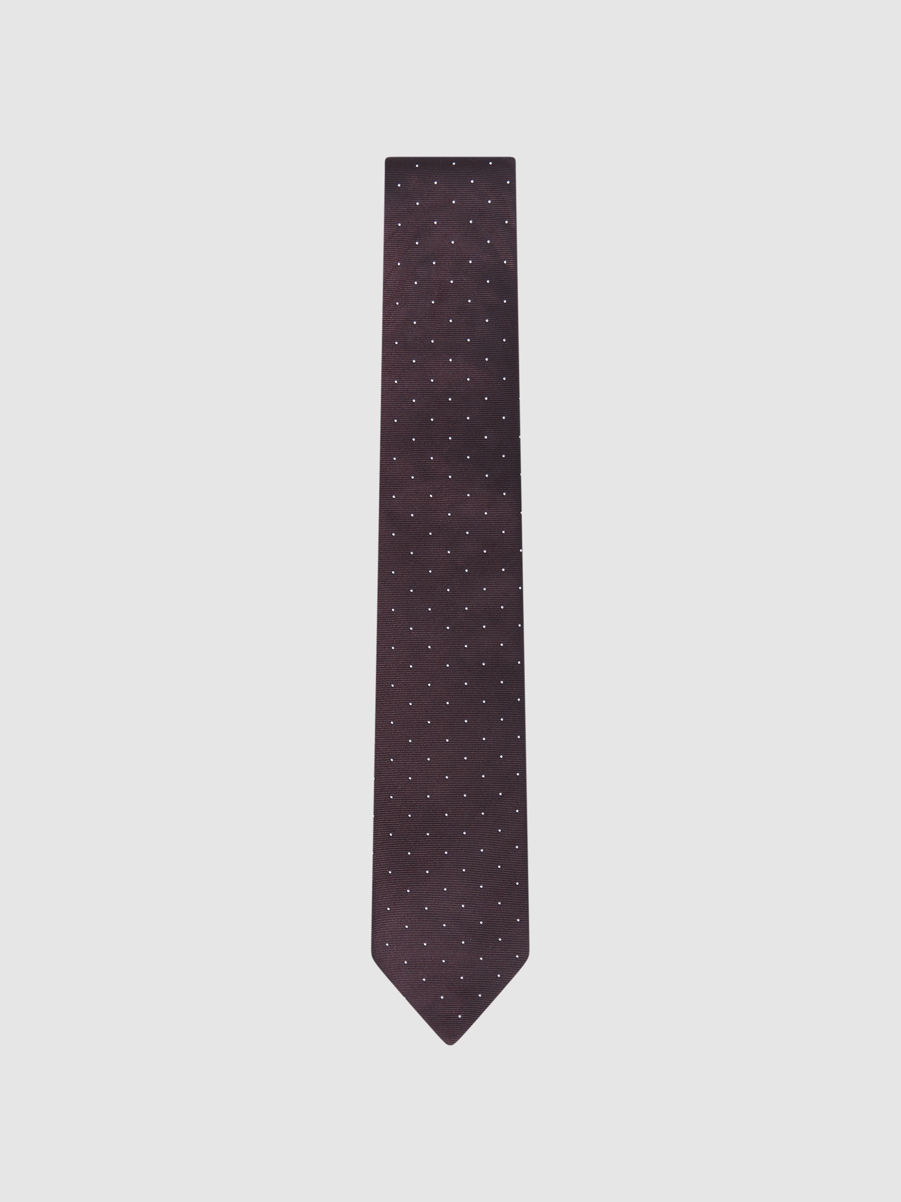 Polka Dot Silk Tie in Burgundy - Image 1 of 5