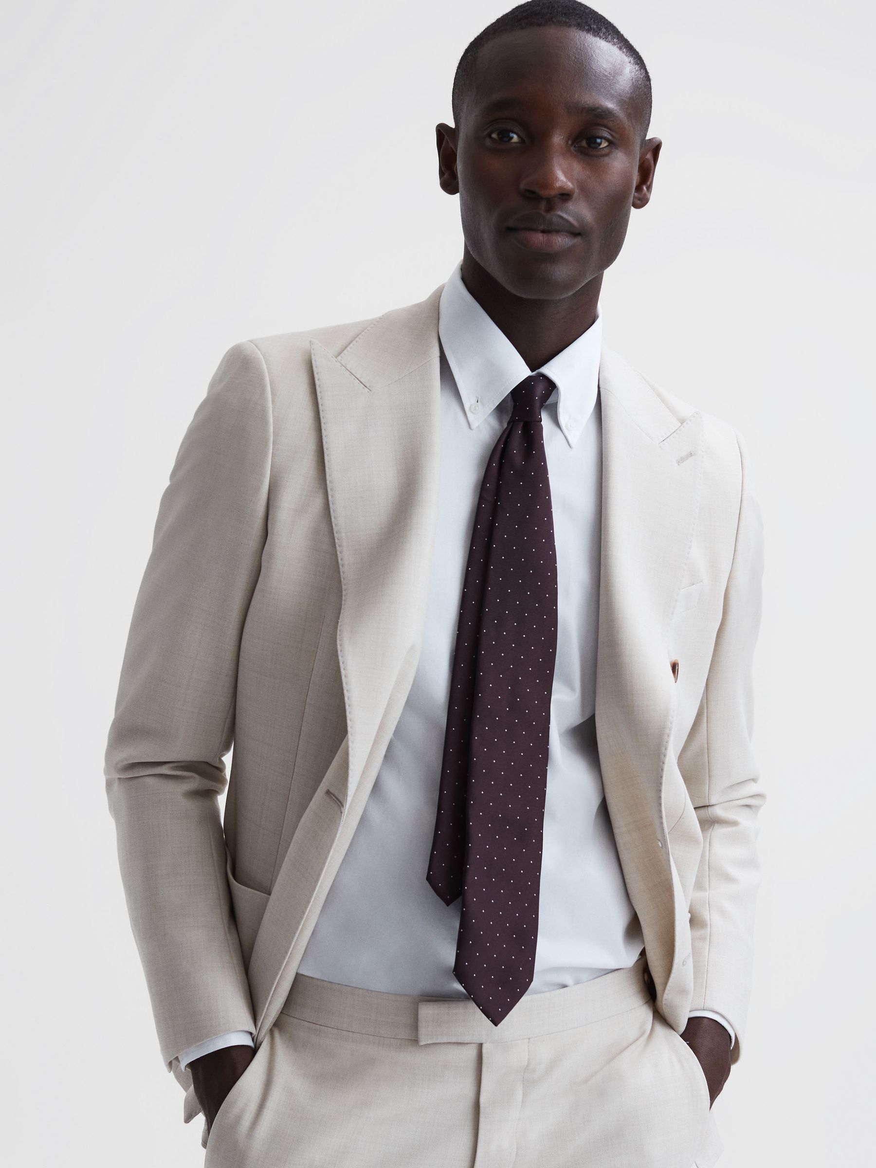 Polka Dot Silk Tie in Burgundy - Image 2 of 5