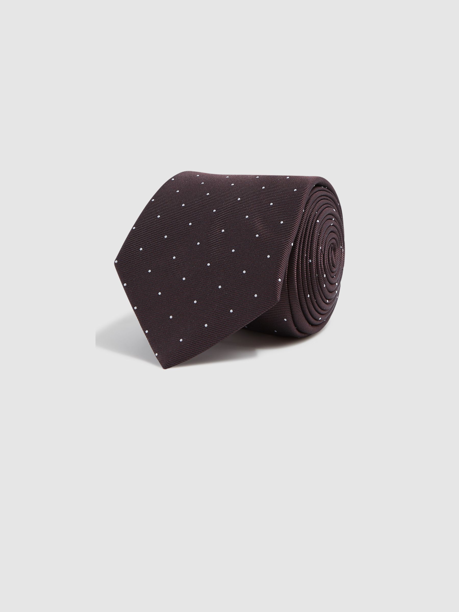 Polka Dot Silk Tie in Burgundy - Image 3 of 5