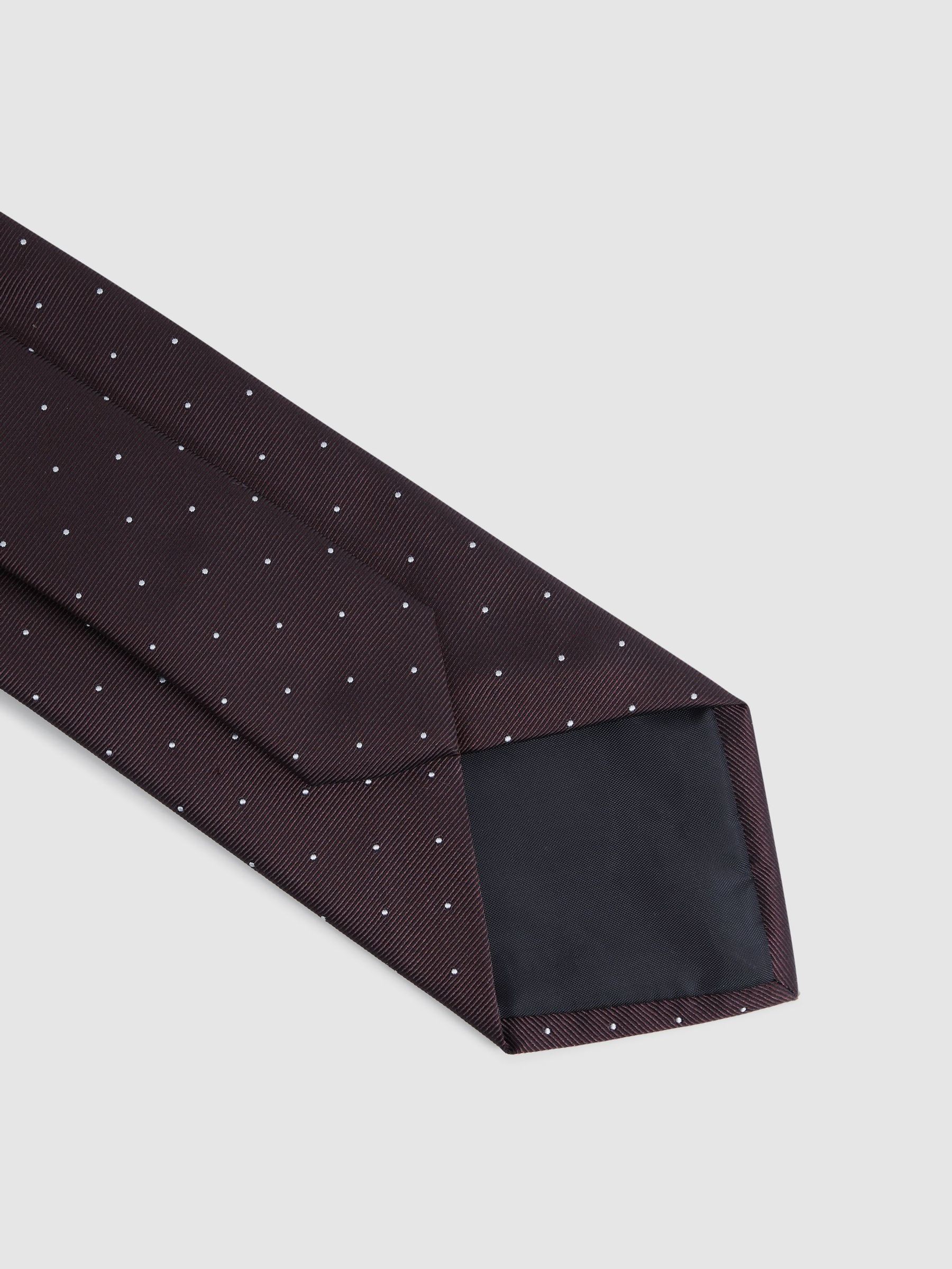 Polka Dot Silk Tie in Burgundy - Image 4 of 5
