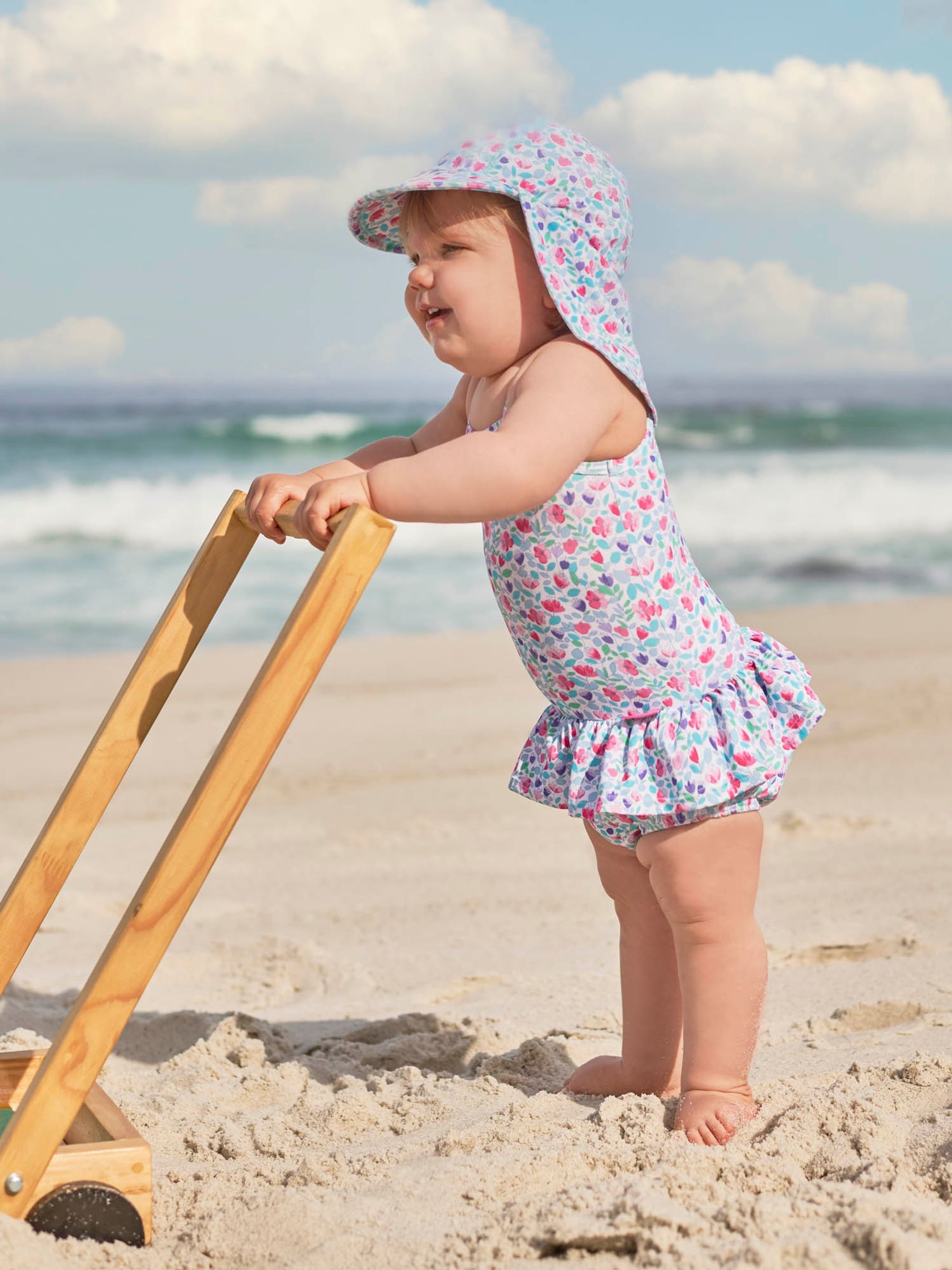 Blue Kids' Meadow Floral Flap Sun Protection Hat - Image 2 of 3