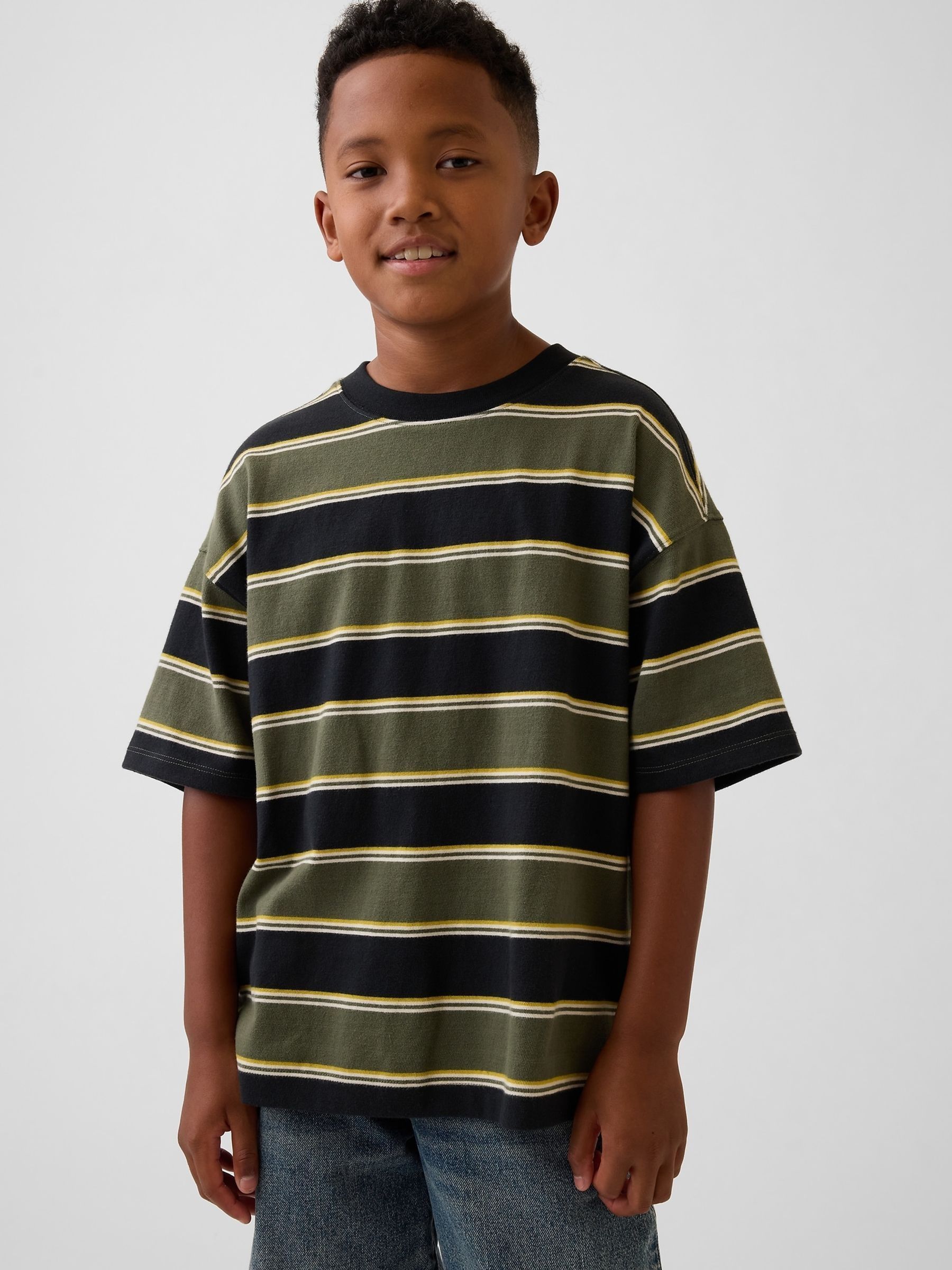 Green Stripe Heavyweight Oversized T-Shirt - Image 1 of 3