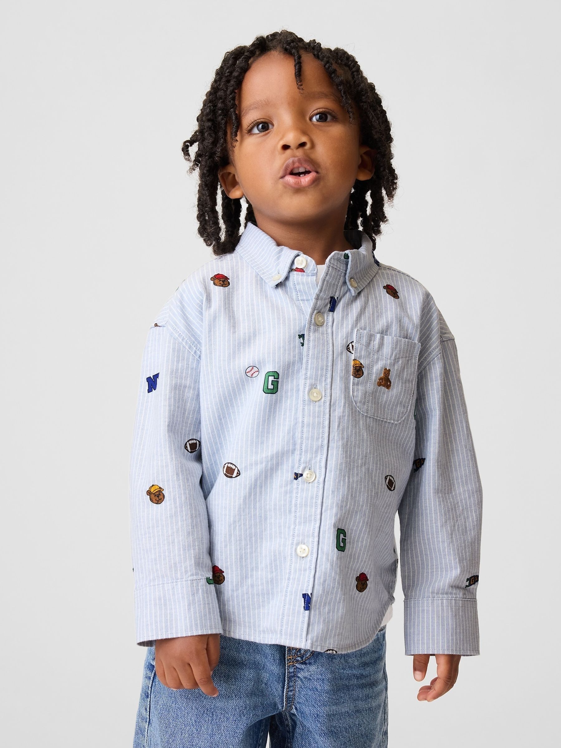 Blue Brannan Bear Baby and Toddler Print Oxford Big Shirt - Image 1 of 4