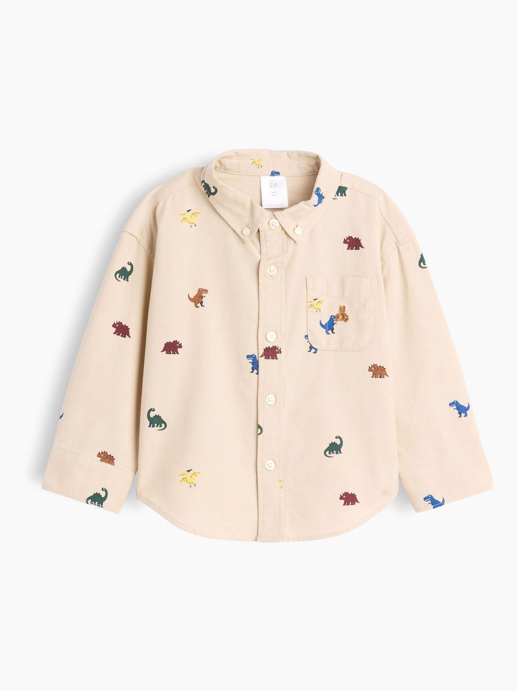 Cream Dinosaur Baby and Toddler Print Oxford Big Shirt - Image 2 of 3 Cream Dinosaur Baby and Toddler Print Oxford Big Shirt - Image 2 of 3