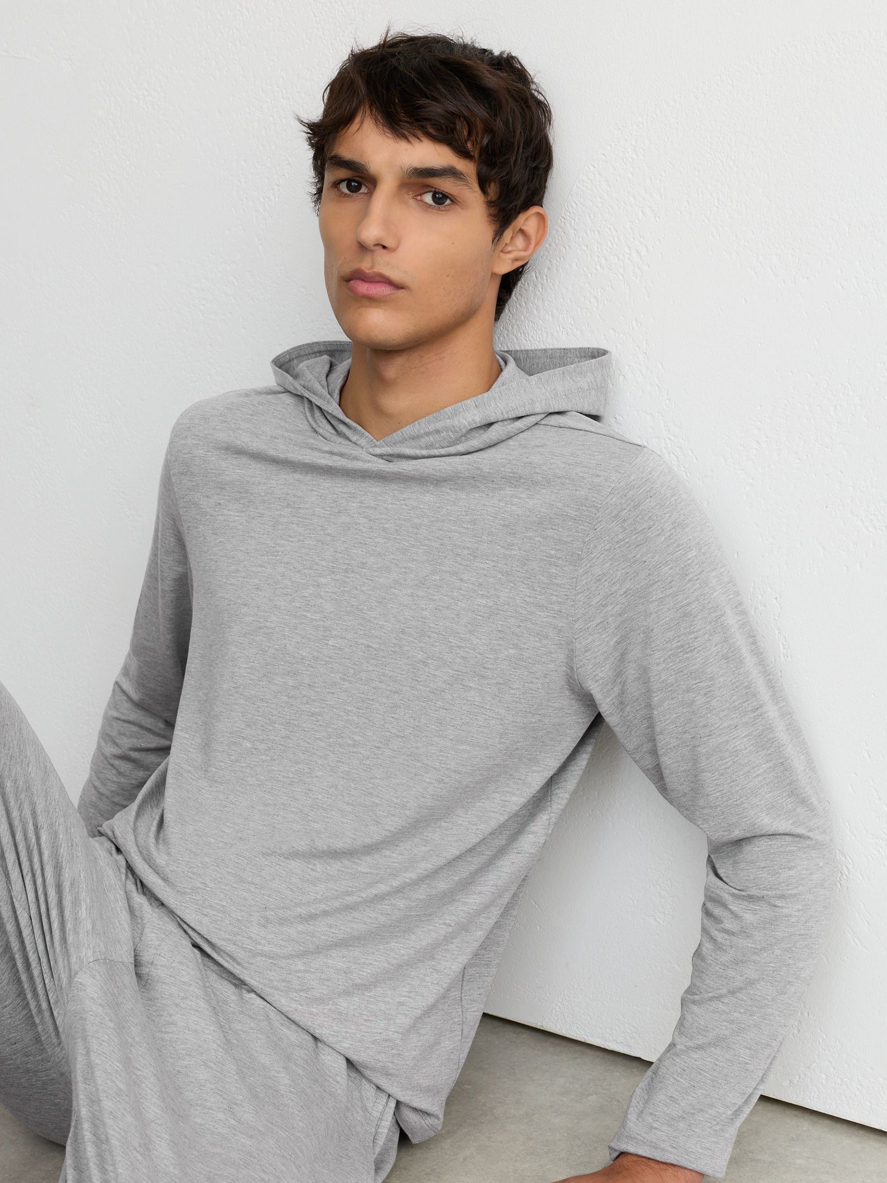 Lyocell-Blend Jersey Lounge Hoodie in Grey Melange - Image 6 of 7