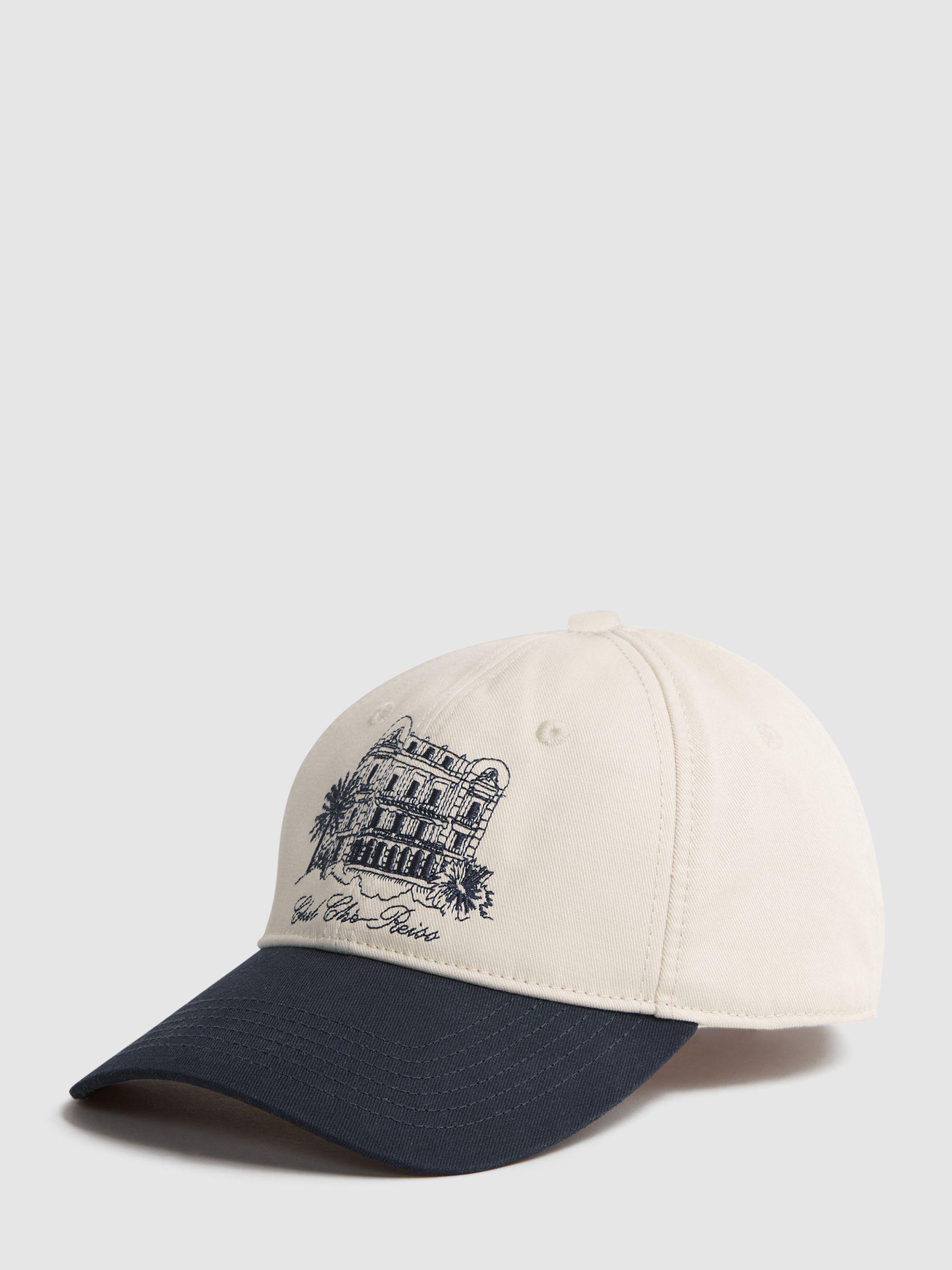 Reiss | Ché Embroidered Baseball Cap in White/Bright Blue - Image 1 of 4