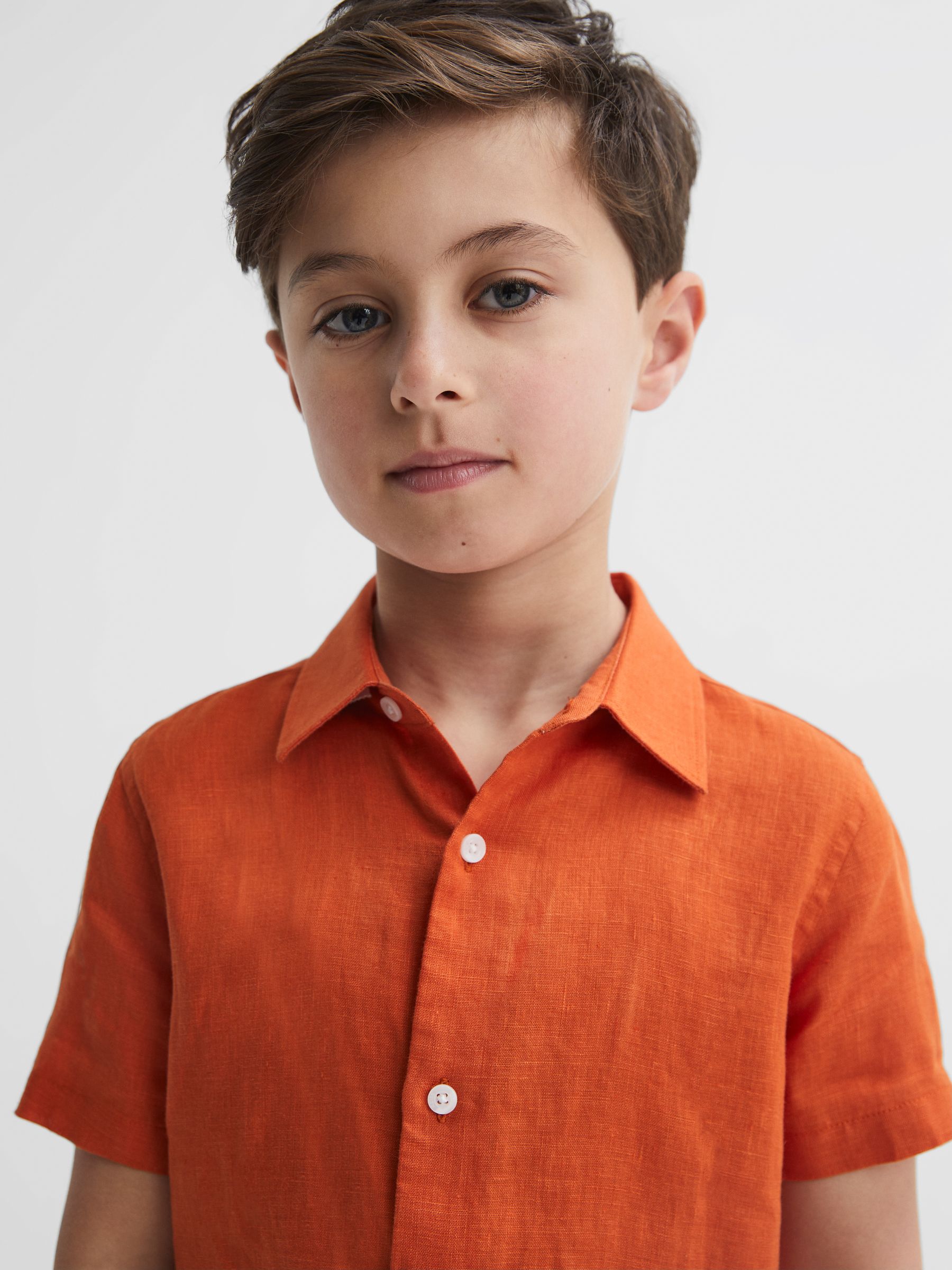 Short Sleeve Linen Shirt in Burnt Orange - Image 4 of 6