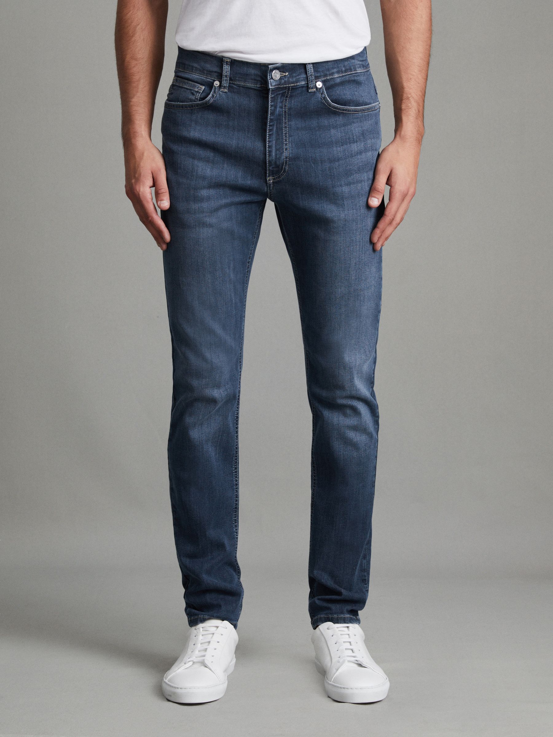 Slim Fit Washed Jersey Jeans in Indigo - Image 1 of 6