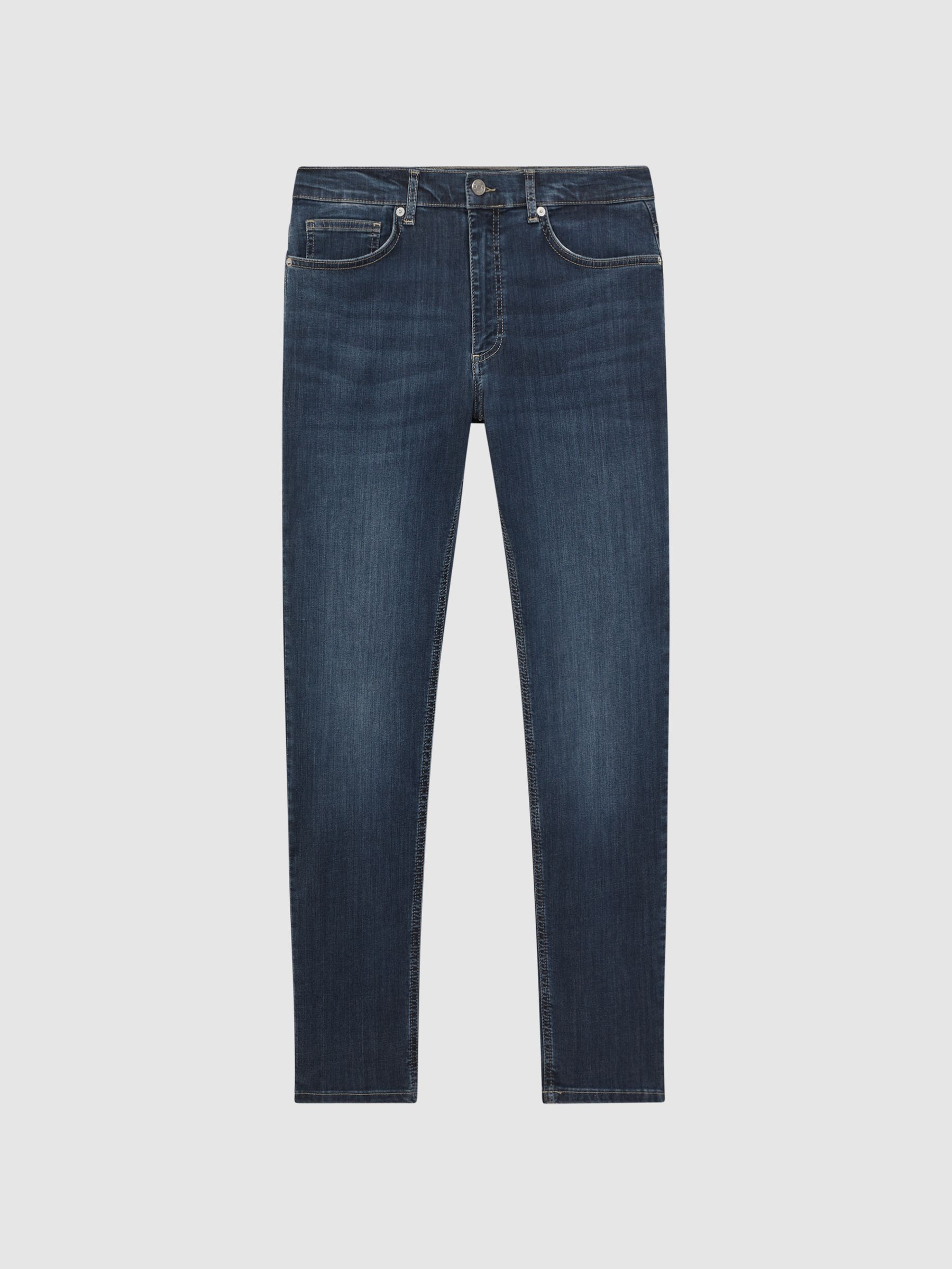 Slim Fit Washed Jersey Jeans in Indigo - Image 2 of 6