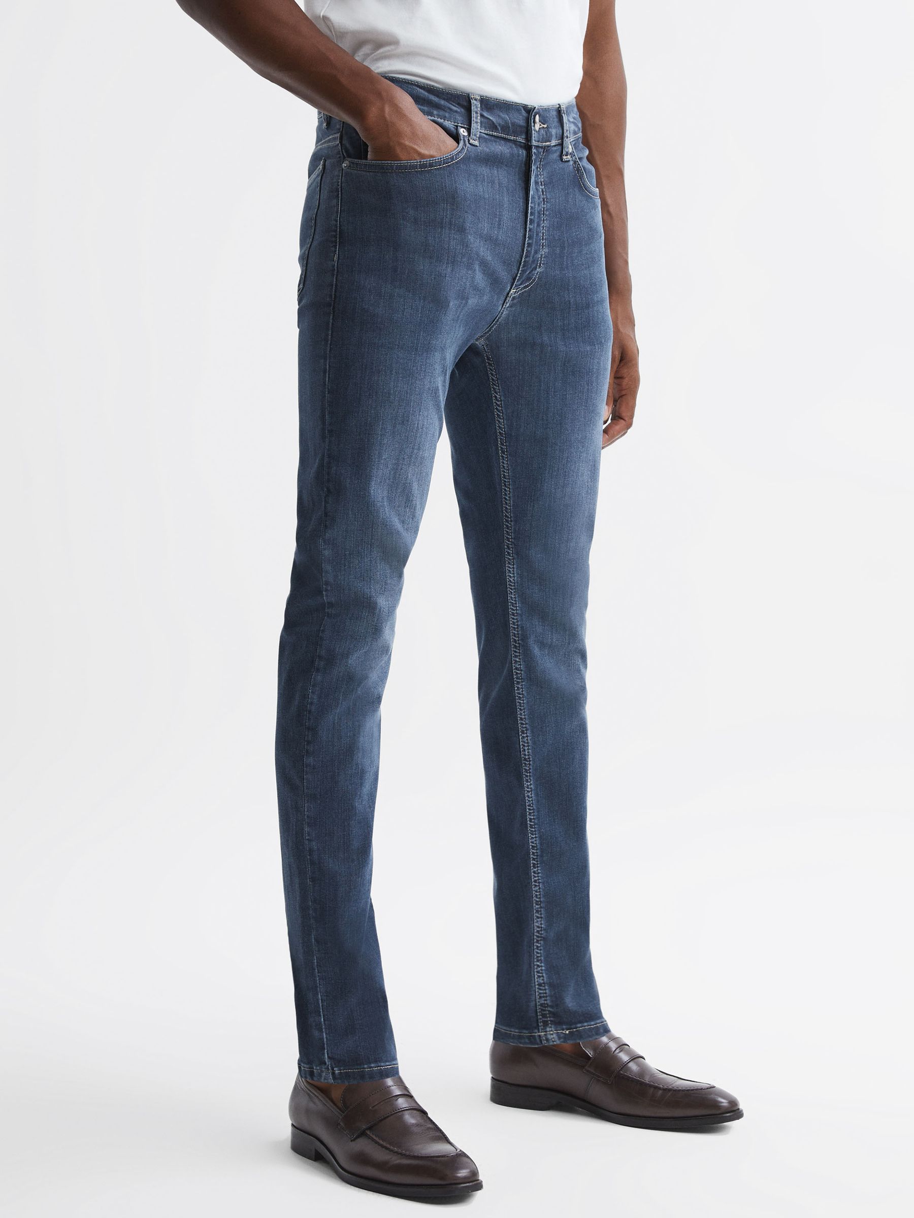 Slim Fit Washed Jersey Jeans in Indigo - Image 3 of 6