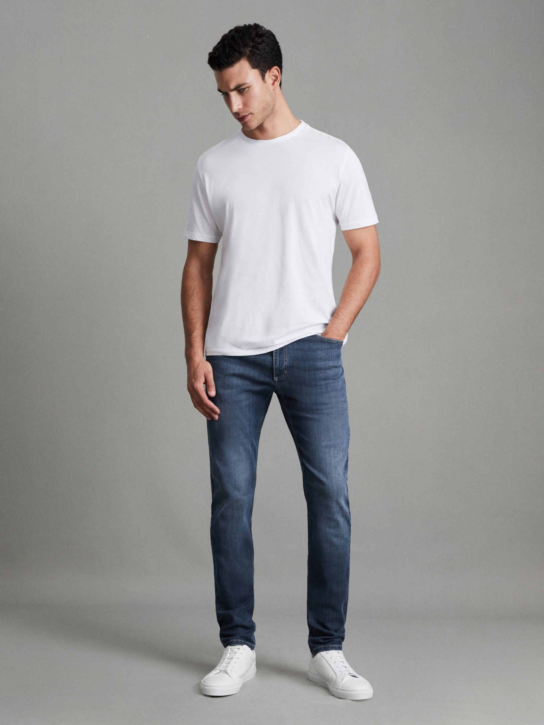 Slim Fit Washed Jersey Jeans in Indigo - Image 5 of 6