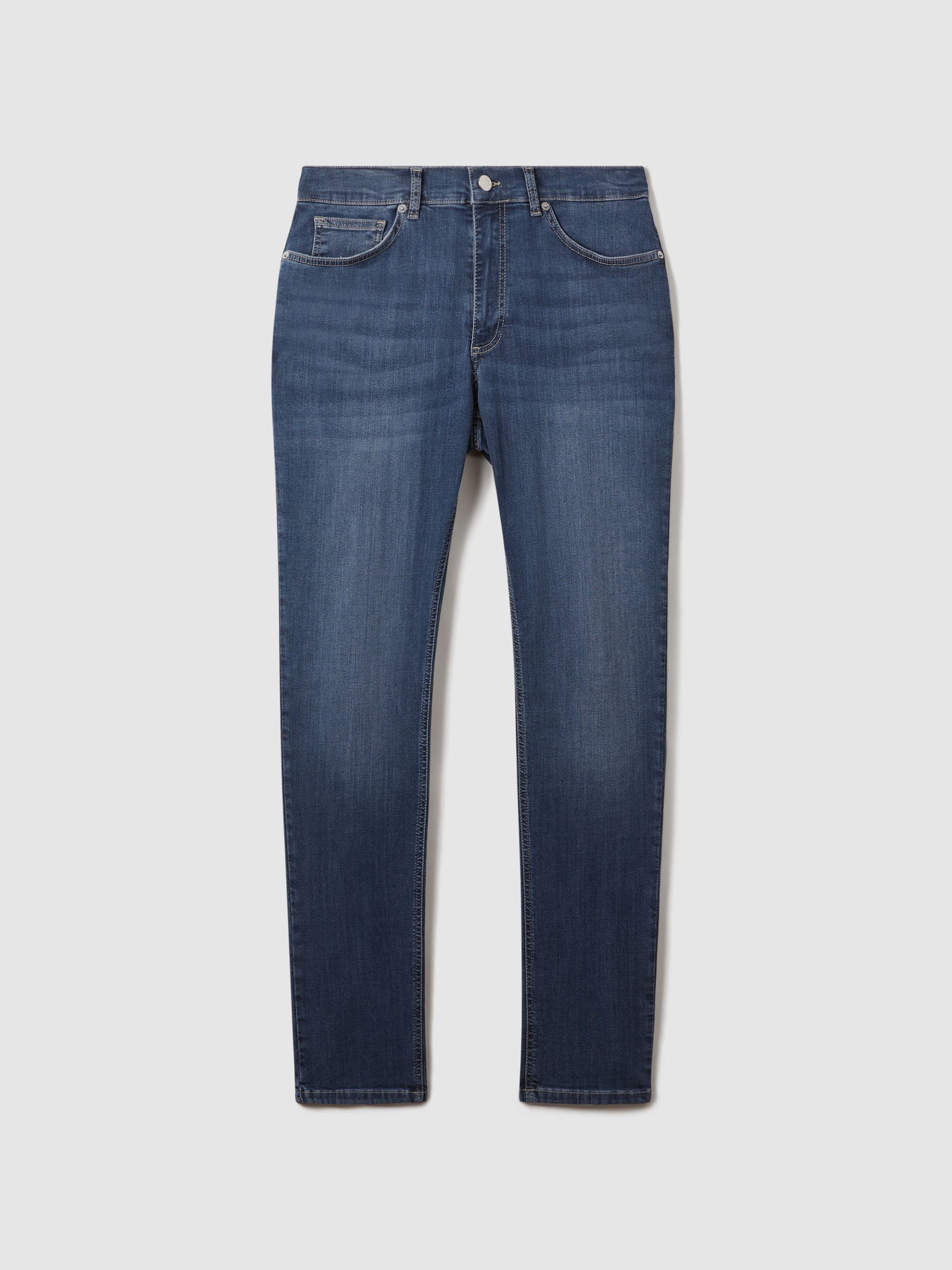 Slim Fit Washed Jersey Jeans in Indigo - Image 7 of 9