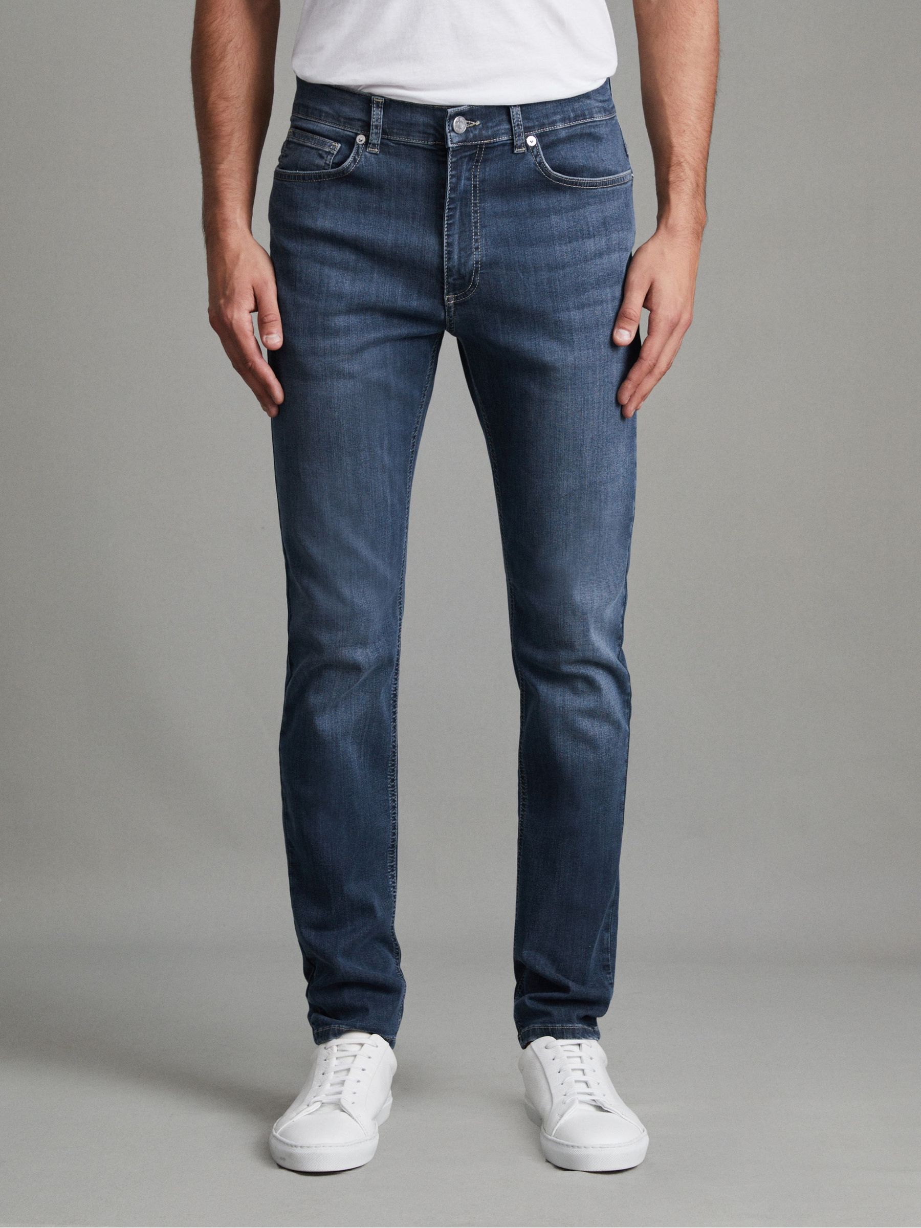Slim Fit Washed Jersey Jeans in Indigo - Image 8 of 9