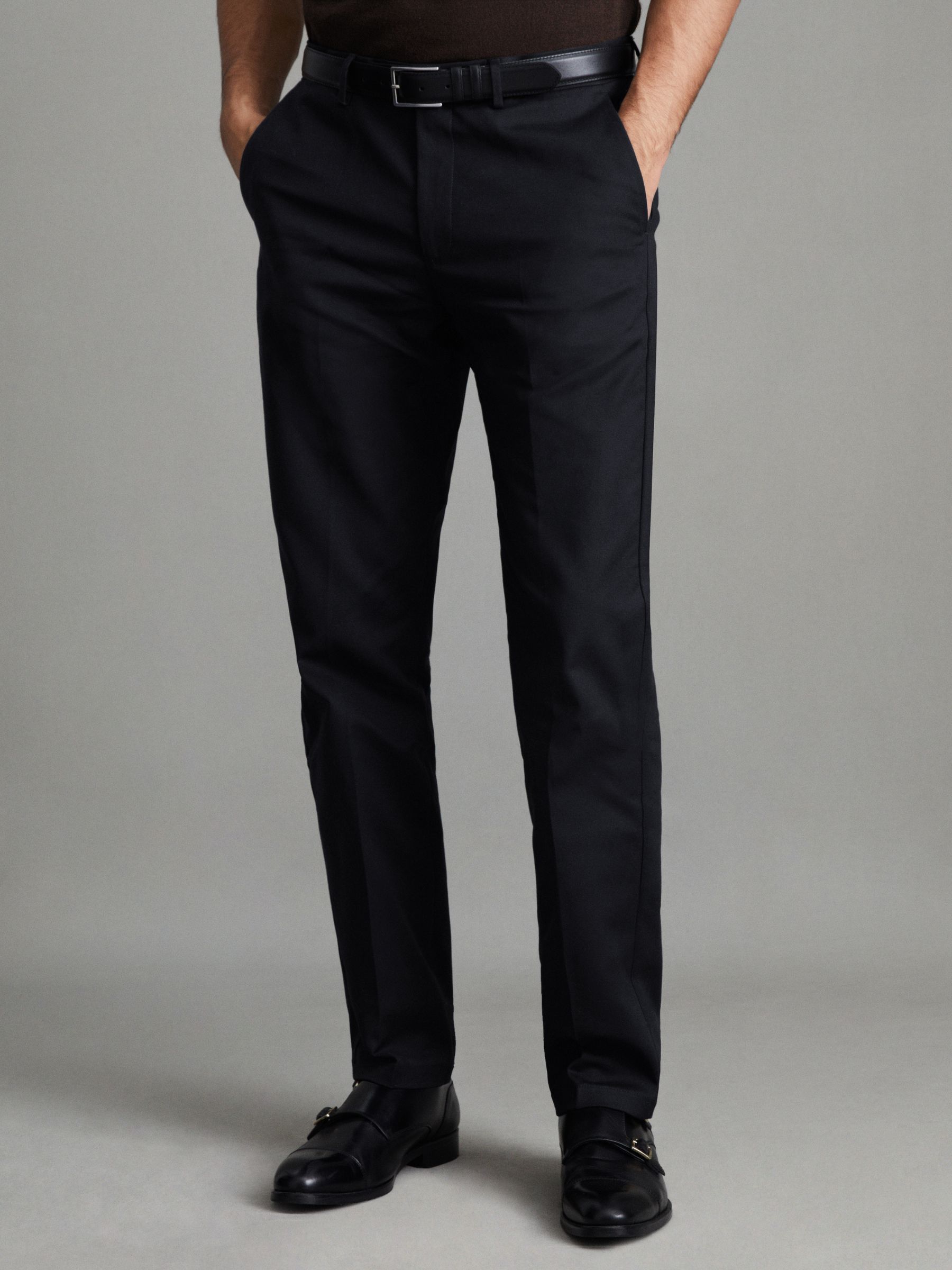 Cotton Blend Chinos in Navy - Image 1 of 6