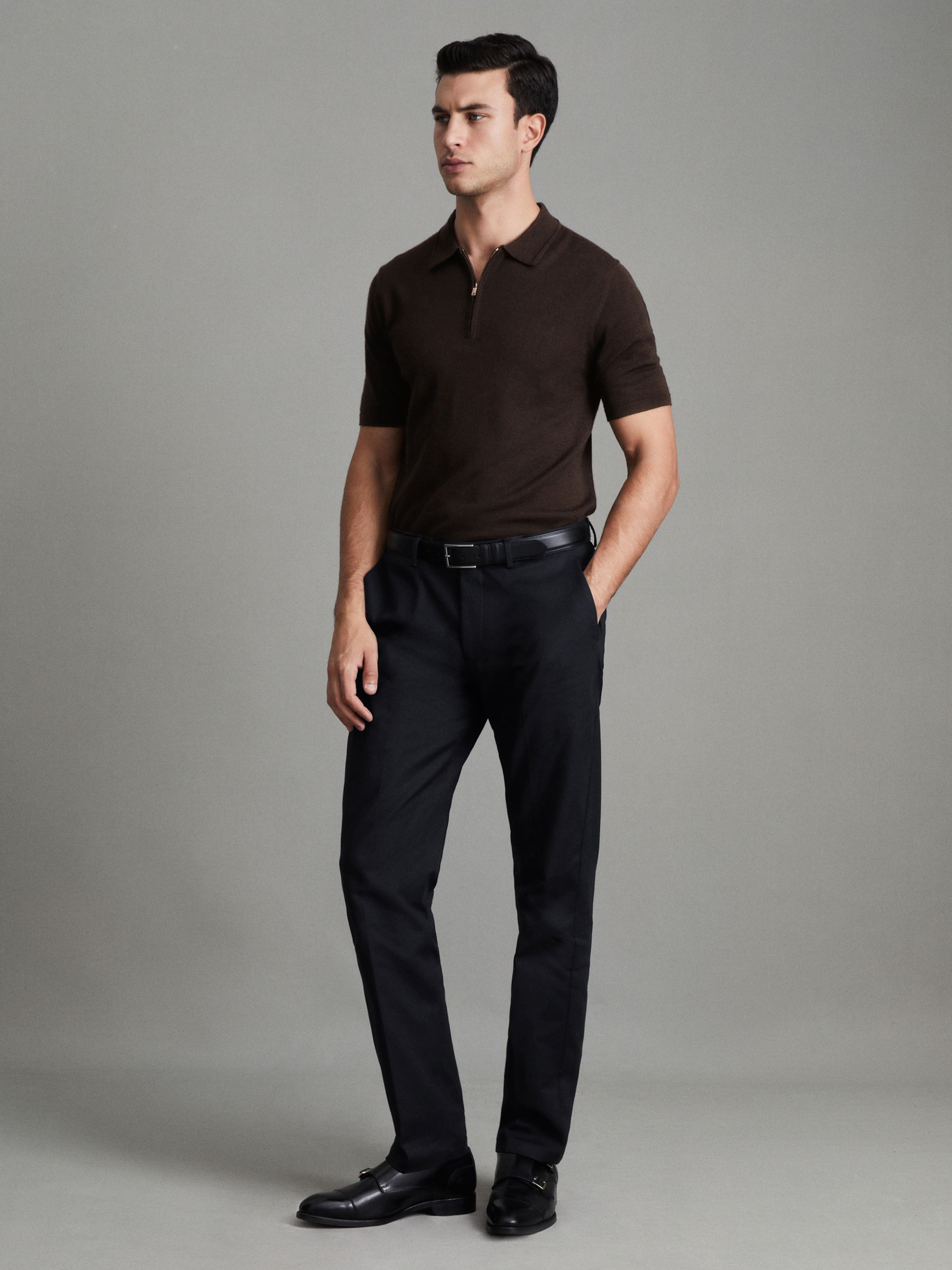 Cotton Blend Chinos in Navy - Image 3 of 6